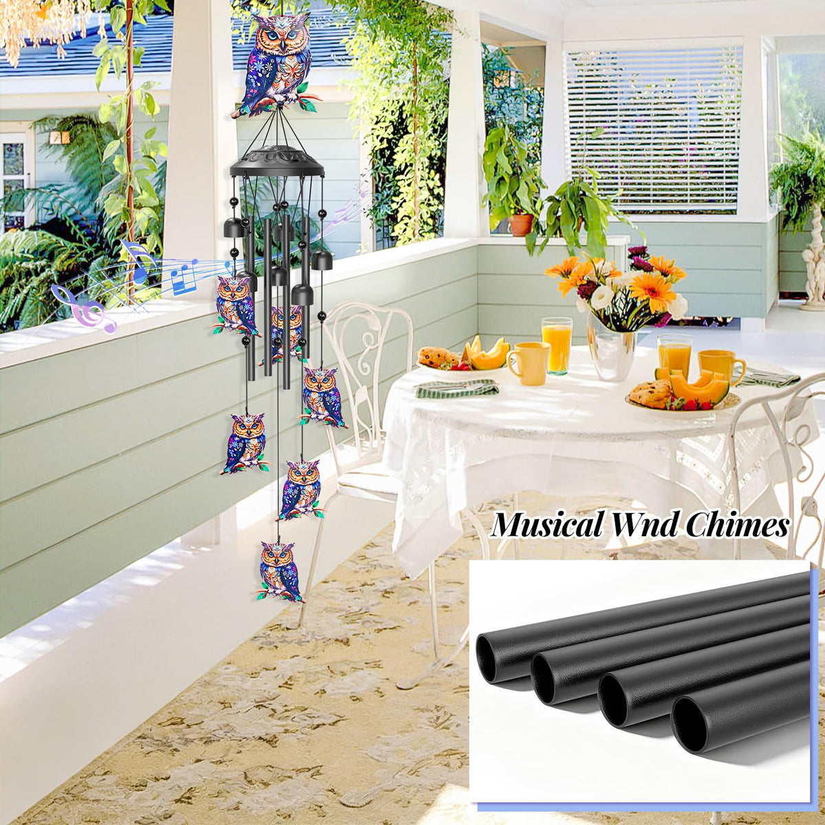 35" Wind Chimes for Outside (Owl)