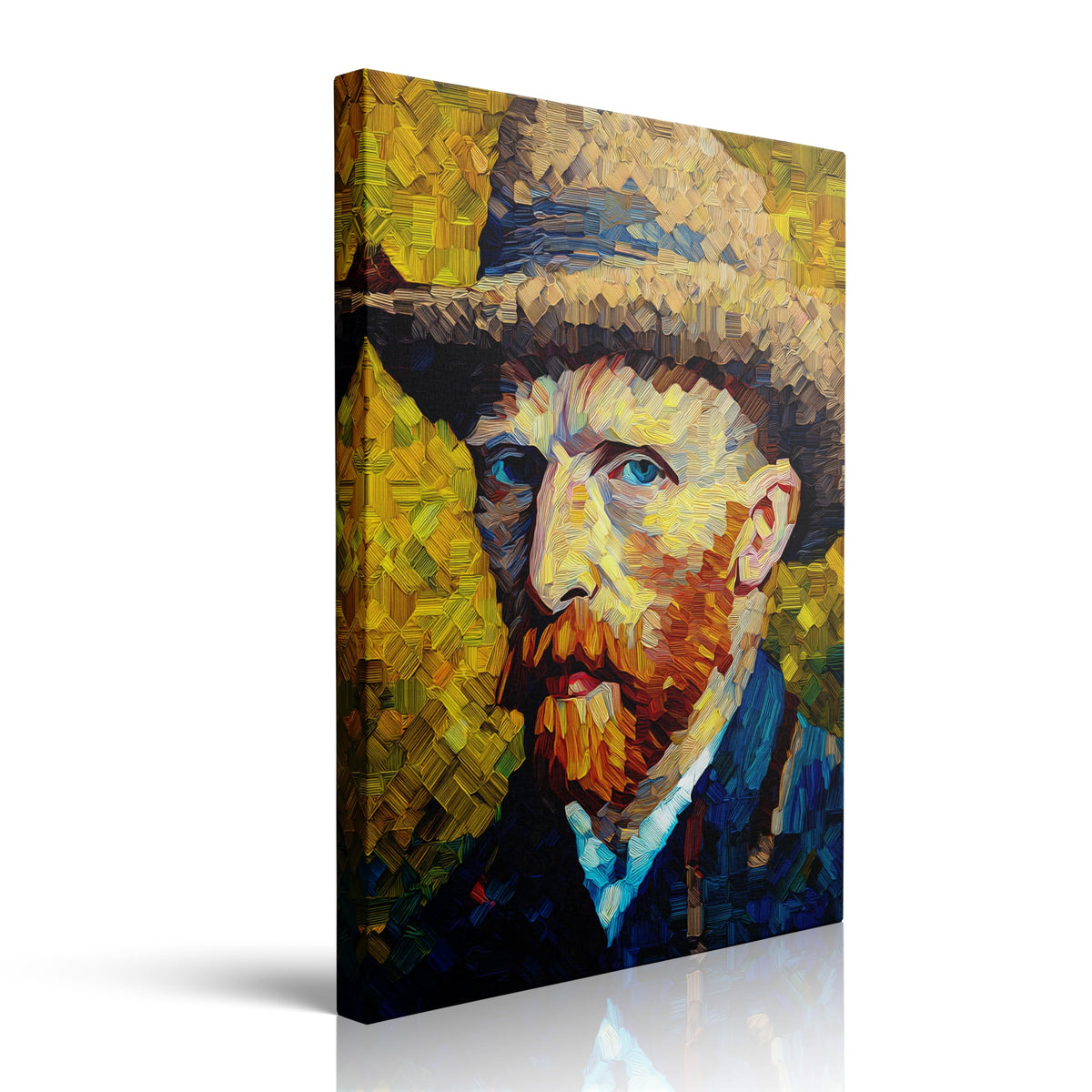 Abstract Van Gogh Portrait Canvas Wall Art Framed Painting Modern Cubist Style Vincent with Straw Hat Geometric Brushstrokes in Vibrant Colors Orange Blue Gallery Wall Decor Artwork 16x24 Inches (van gogh / 24"L x 16"W)