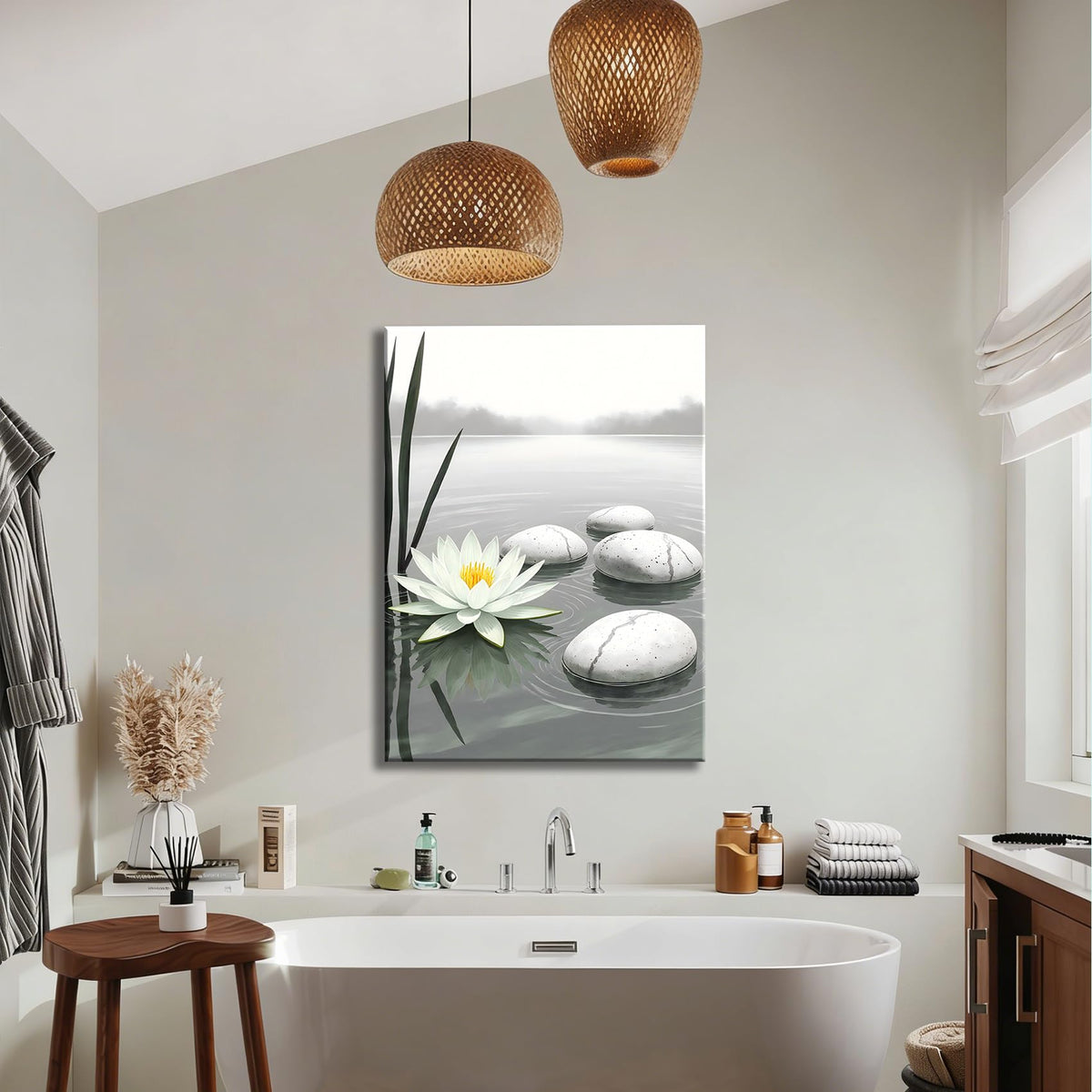 Framed Lotus Flower Canvas Wall Art for Bathroom Decor (Pictures20 / 12"L x 8"W)
