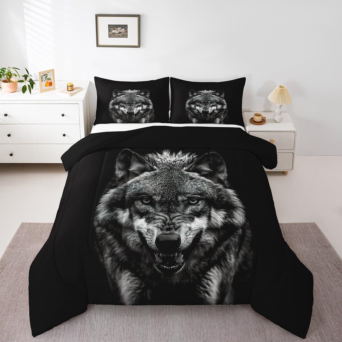 Wolf Comforter Set Full Size for Kids Boys Girls 3D Wild Animal Print Comforter Wildlife Style Decor Bedding Set Room Decorations Duvet Set Quilt Set 3Pcs (Multi 19537 / Full)