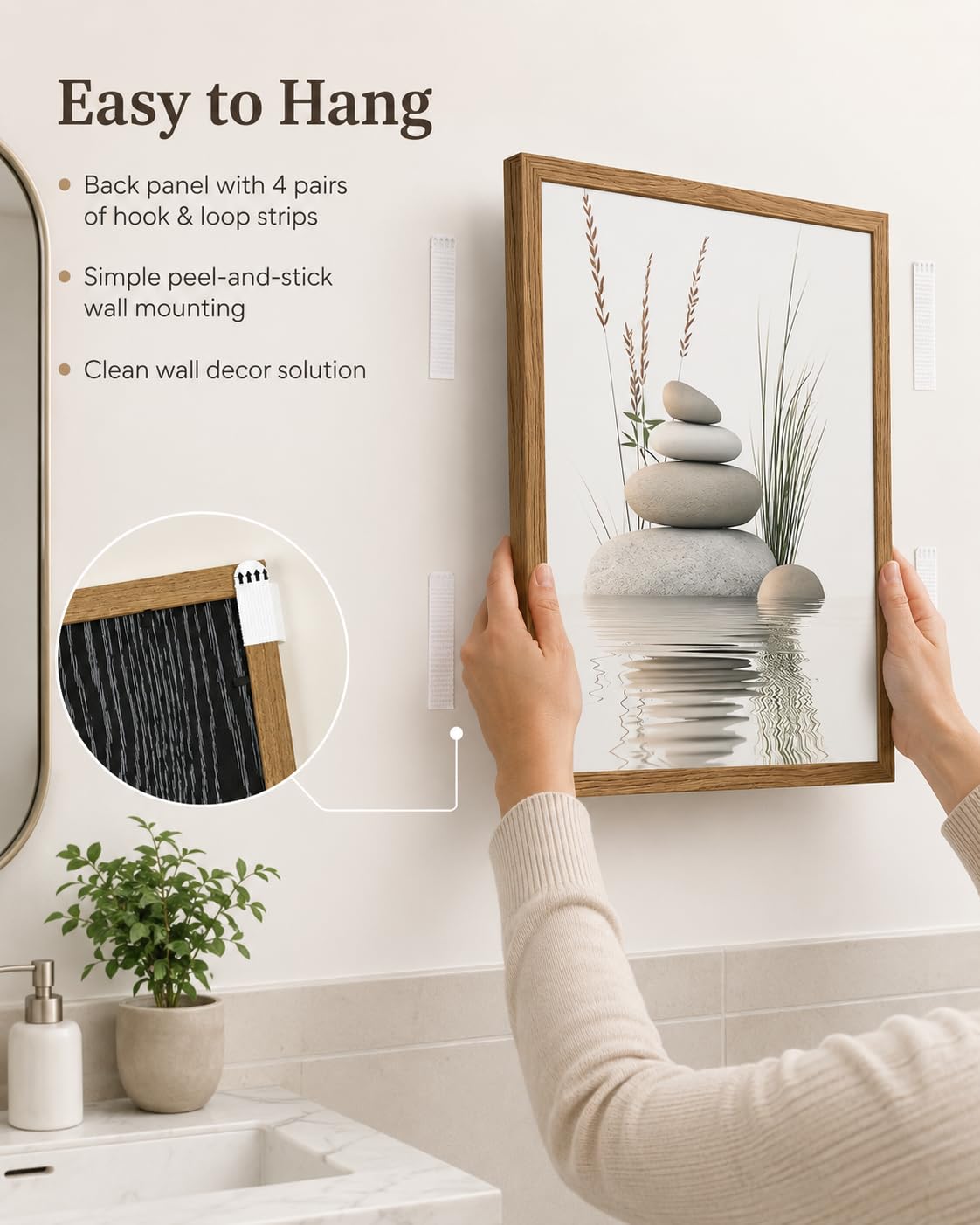 Wood Framed Zen Stones Wall Art Spa Stones Wall Decor (Zen Stones / 16"L x 24"W)
