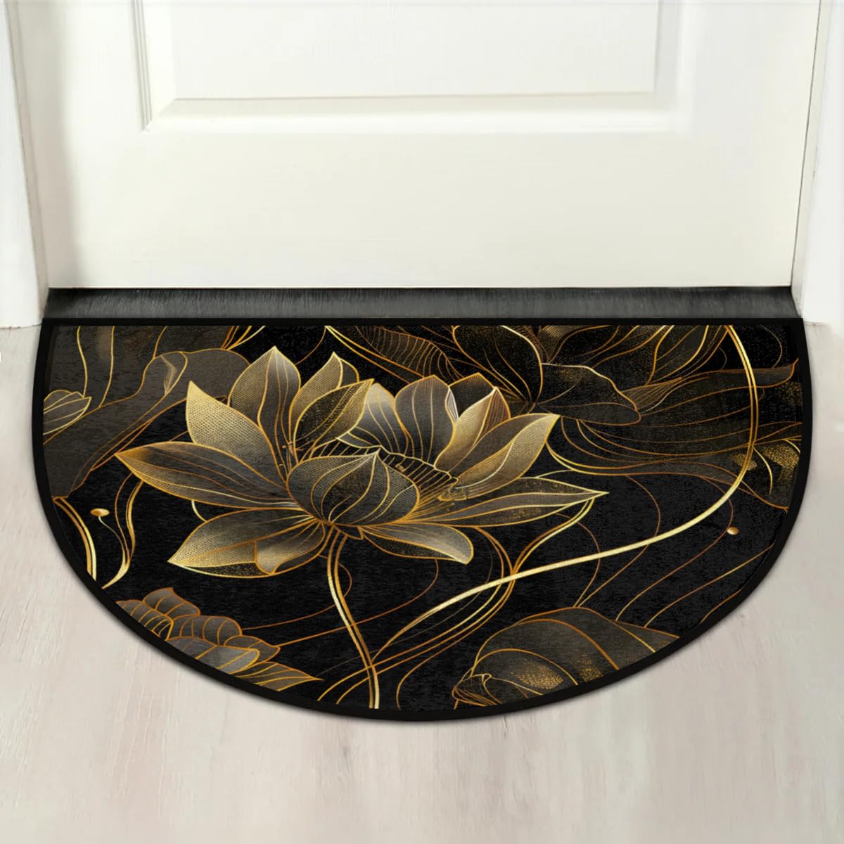 Lotus Golden Half Round Door Mat Semi Moon Rug Fireplace Carpet Area Rugs (A:a-2)