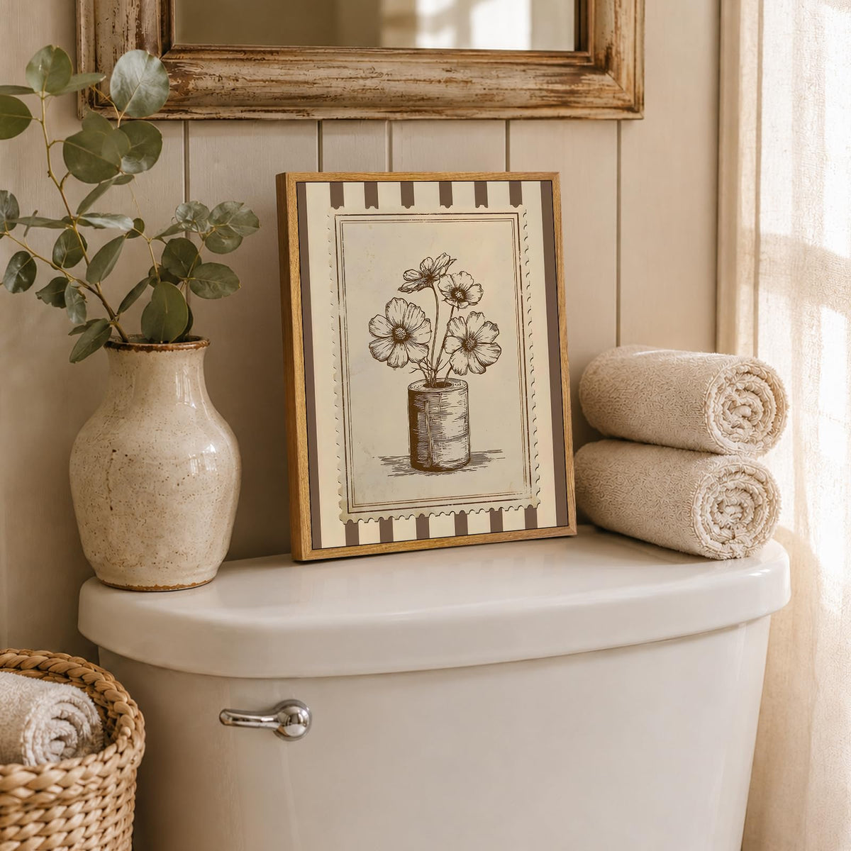 Framed Funny Western Bathroom Wall Art (Toilet paper wildflowers / 8"L x 10"W)