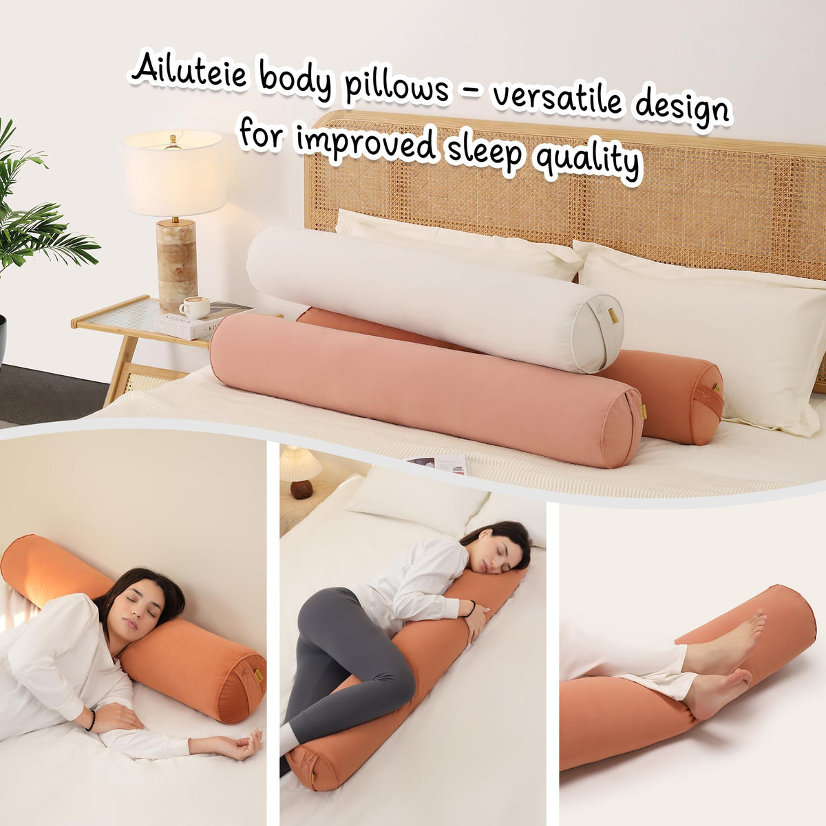 Long Round Body Pillow for Adults (Amber Orange / 39.37"*7.87")