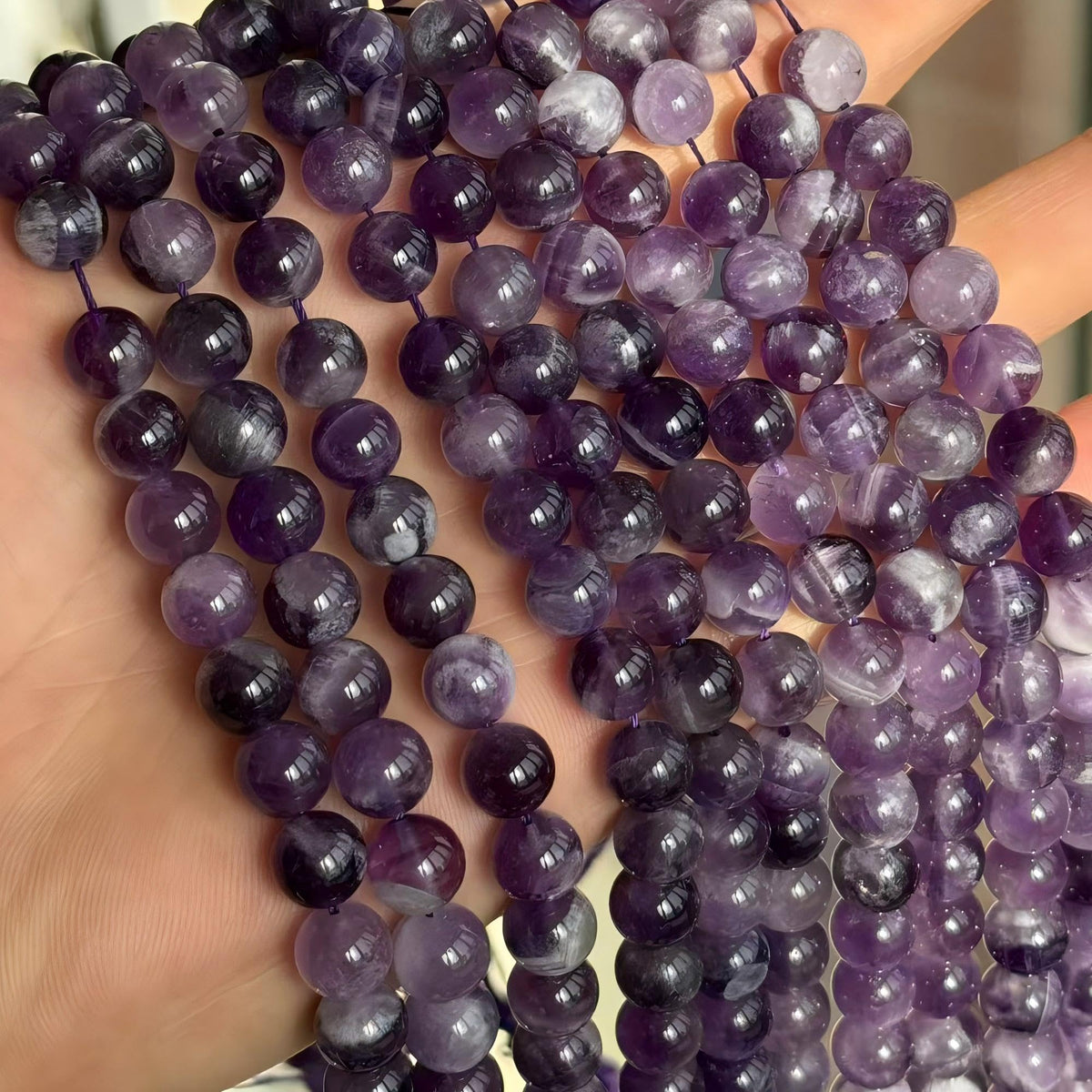 Natural Dreamy Amethyst Beads Round Stone Beads DIY Loose Beads for Jewelry Making Beads 15" (Dreamy Amethyst / 8mm)