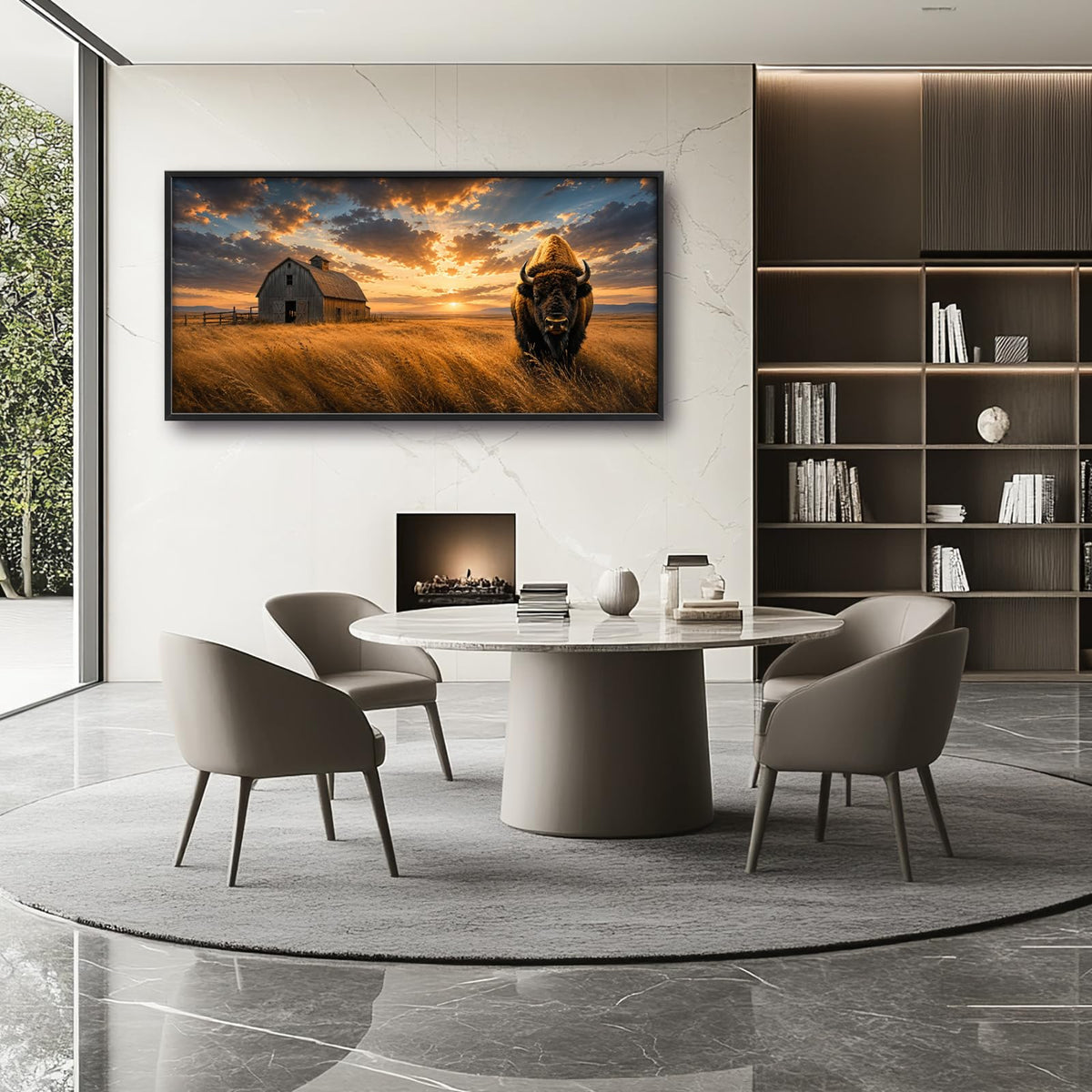 Large Framed Rustic Bison Wall Art Farmhouse Buffalo Decor 60"x30" (Bison / 60"L x 30"W)