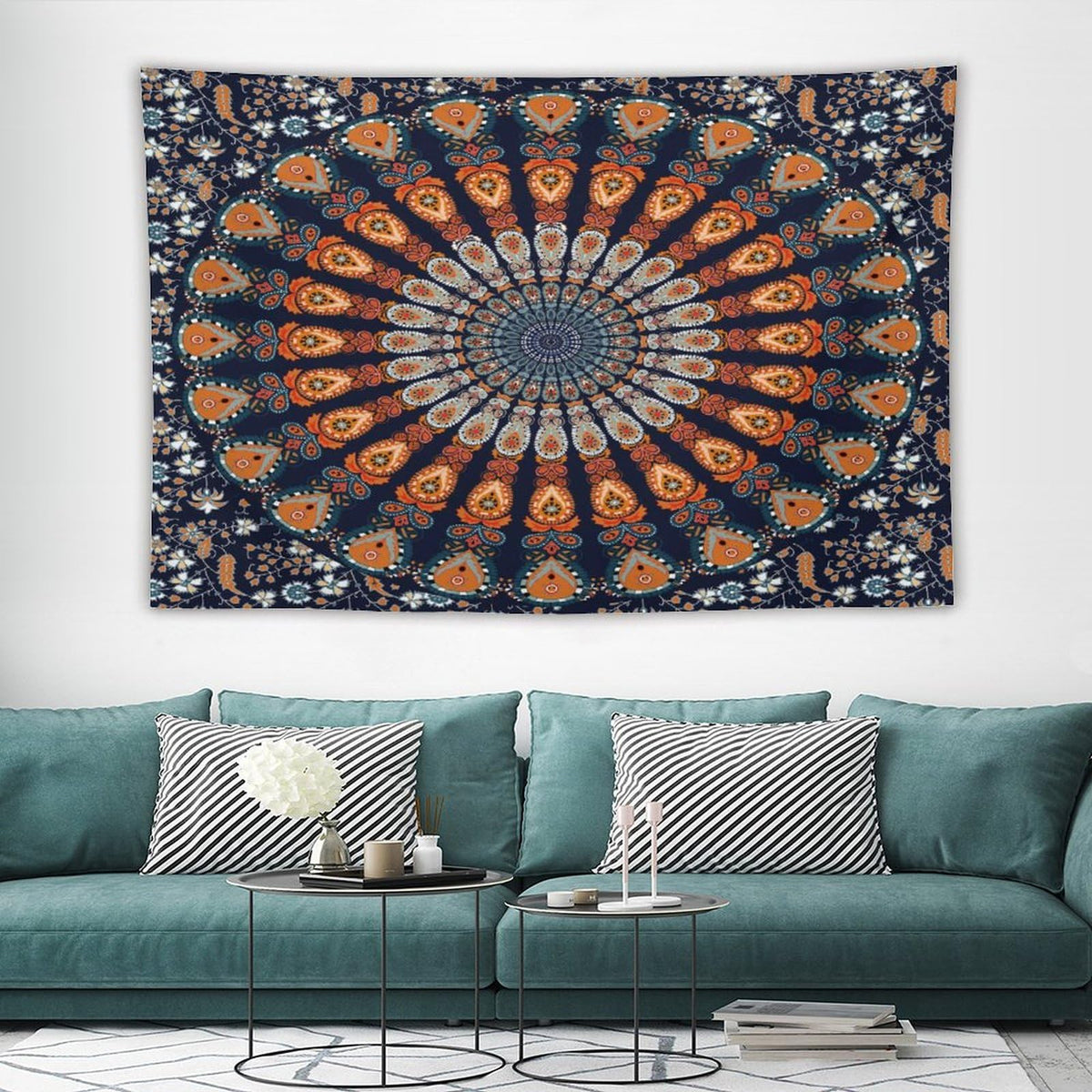 Indian Hippie Bohemian Tapestry Wall Art Hanging Beautiful Peacock Mandala Multi Color Tapestries Home Decor for Living Room Bedroom Kitchen Dorm 60"x90" (60"L x 90"W / Mandala-5)