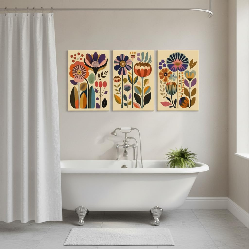 3 Pcs Boho Floral Canvas Wall Art (Nordic flowers / 16"L x 12"W)