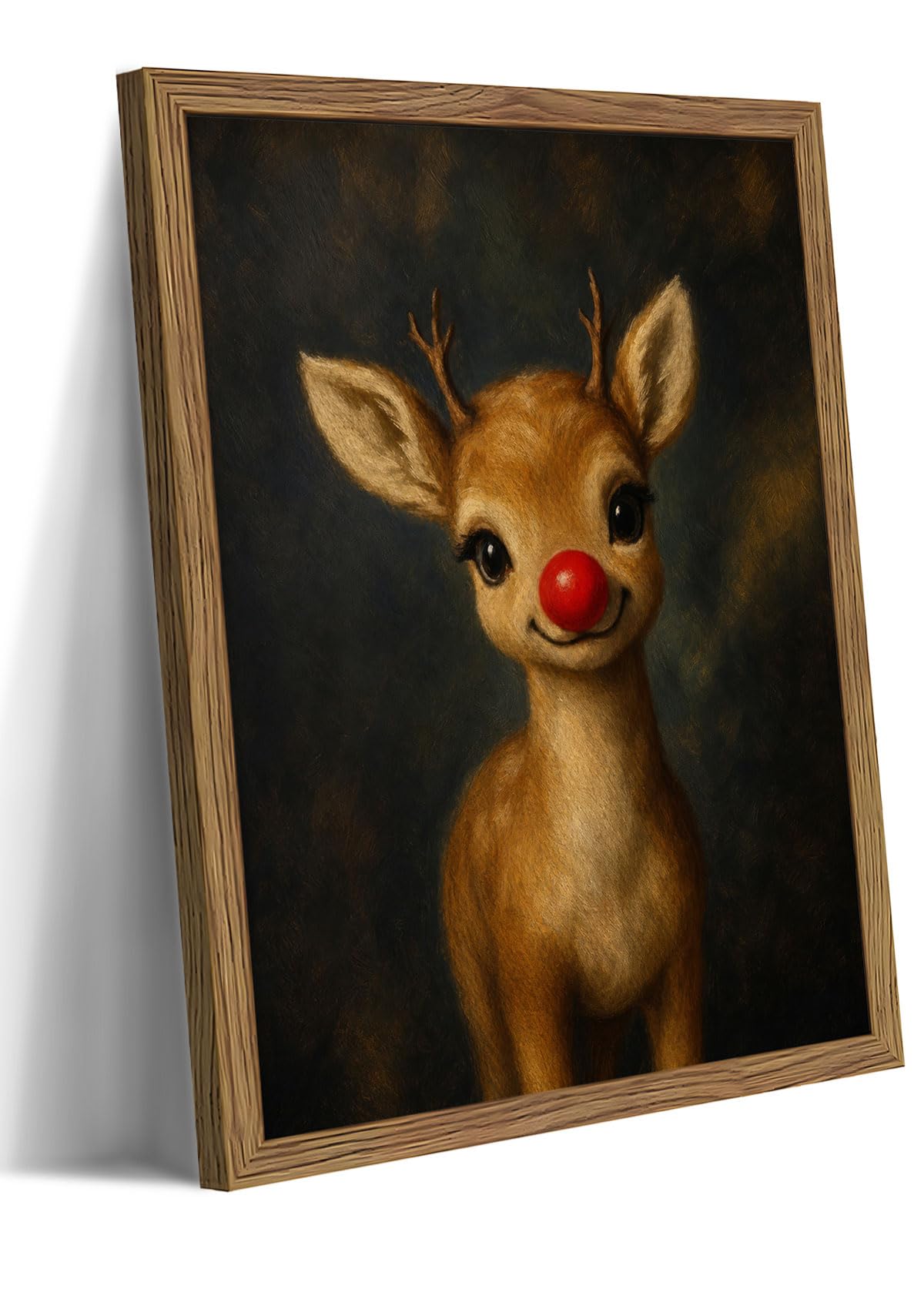 Vintage Christmas Wall Art (Red-nosed Deer / 24"L x 16"W)