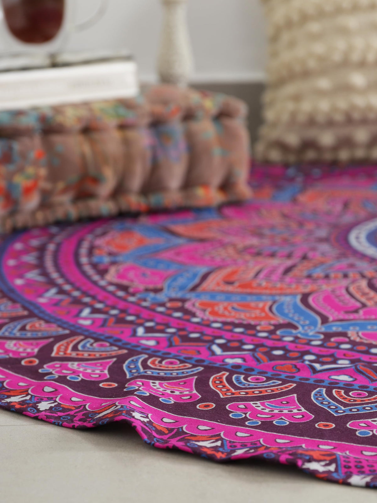Round tapestry Indian Ombre Mandala Roundie Beach Throw Tapestry wall hanging Hippy Boho Gypsy Cotton Tablecloth Yoga Sheet 50" Purple (Barmeri Purple / 50"L x 50"W)
