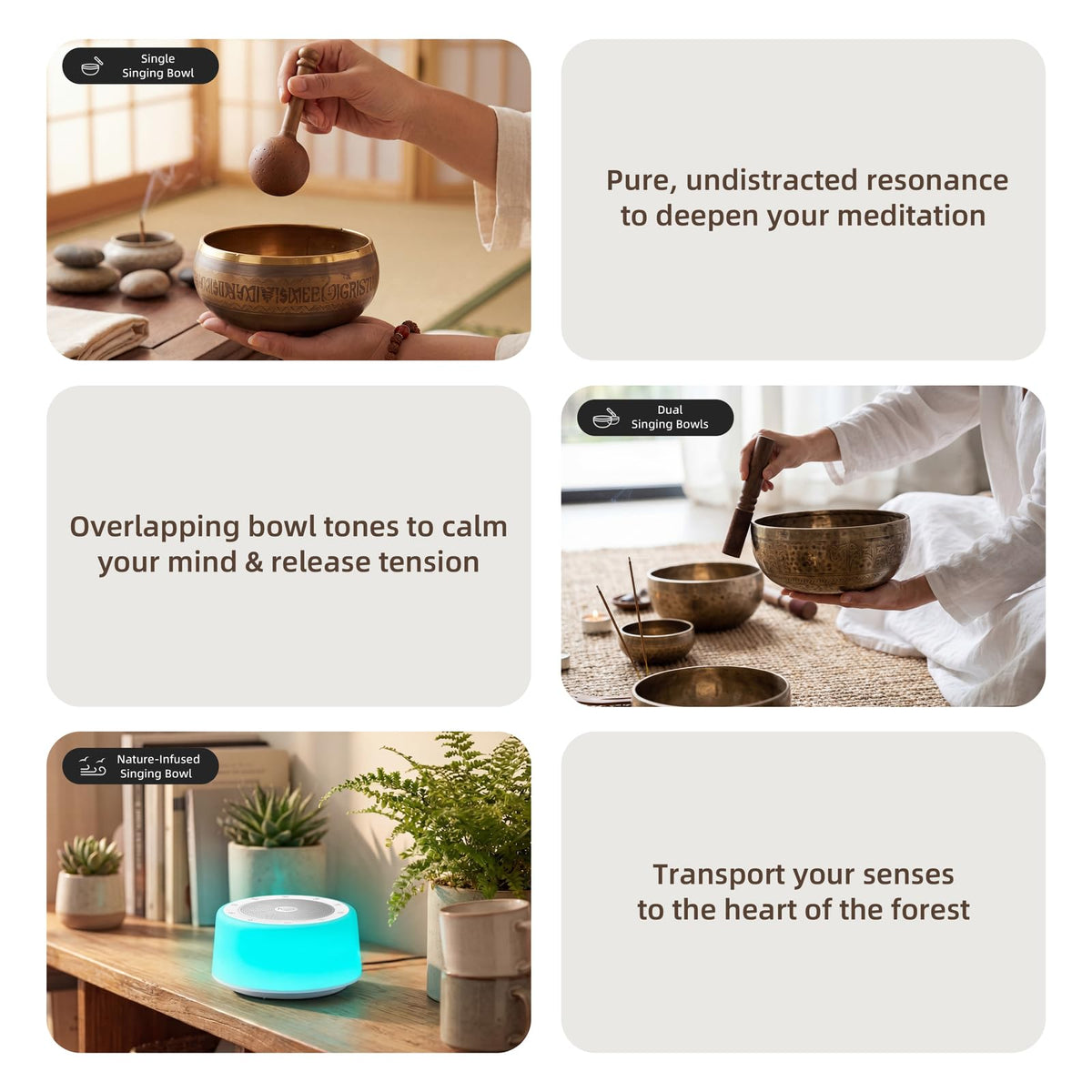 Automatic Tibetan Singing Bowl Sound Machine (White & Blue / Standard)