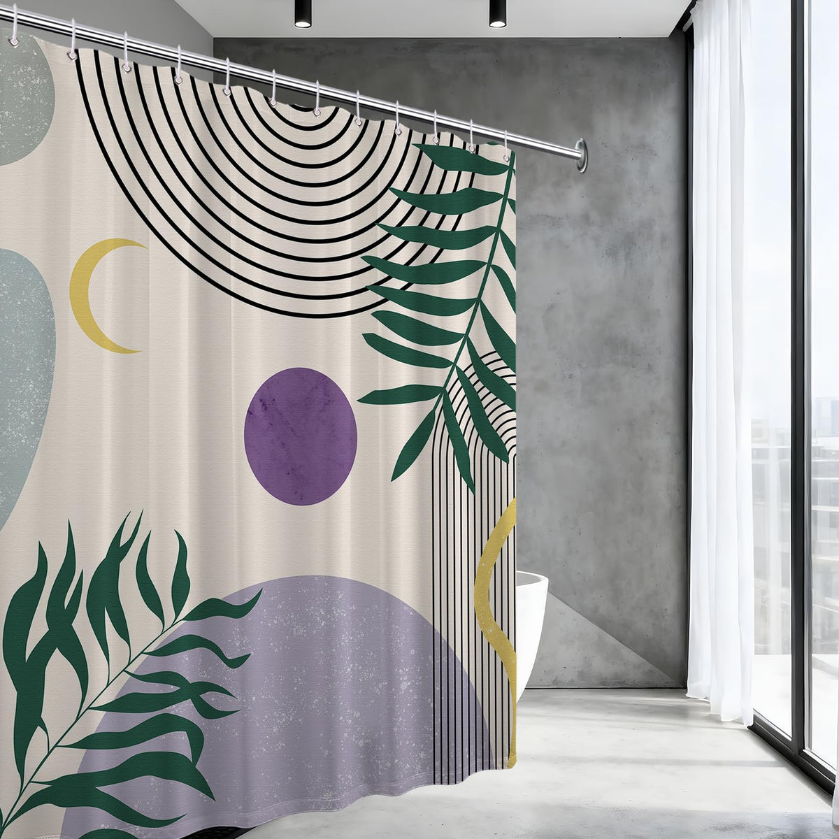 Purple Shower Curtain Mid Century Modern Light Purple Geometric Shower Curtains for Boho Bathroom Decor Sets (Purple Boho / 48"W x 72"L (Pack of 1))