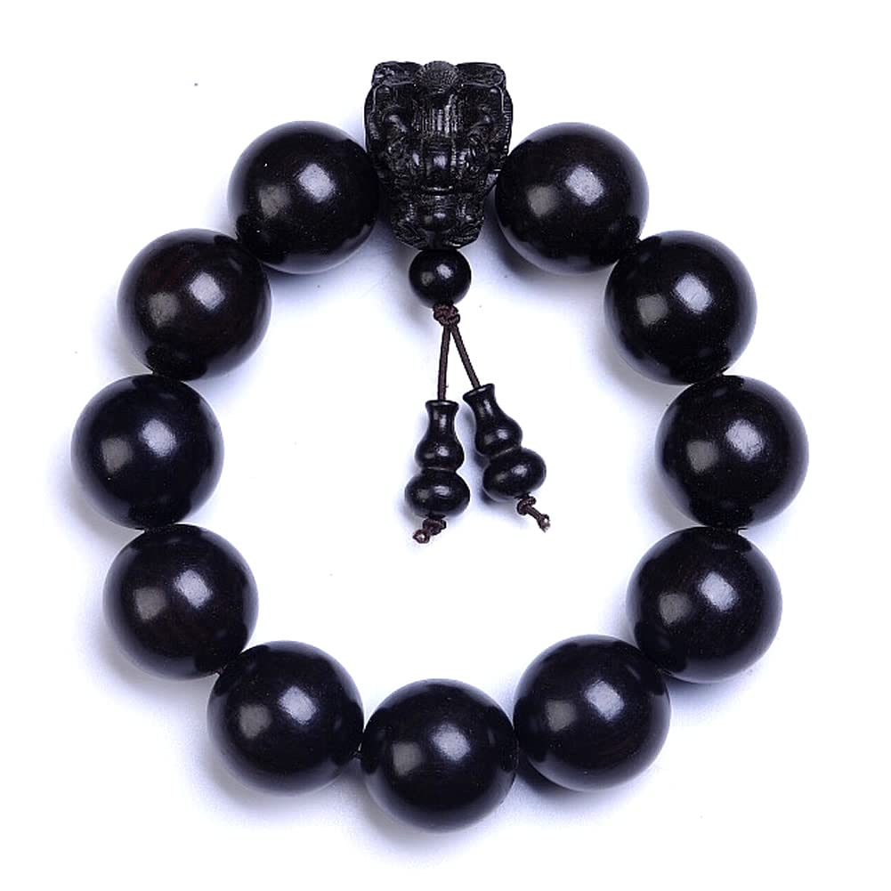 Unisex Natural Ebony Buddhist Prayer Bead Necklace Bracelet Tibetan Prayer Mala Beaded Black (20mm 12beads Long's Head)