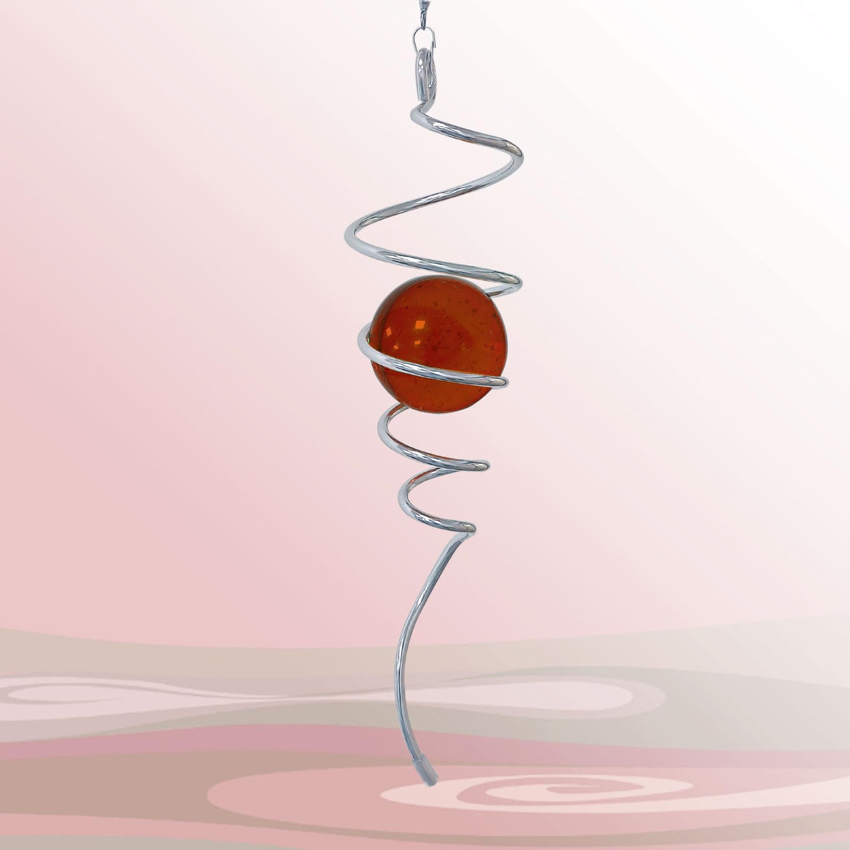 Gazing Ball Spiral Decorative Wind Spinner Stabilizer Sun Catcher 11inch Tail and 2 inch Glass Orb. Indoor Outdoor Garden Decoration Wind Sculptures Wind Spinner Tail (13in / 008-red)