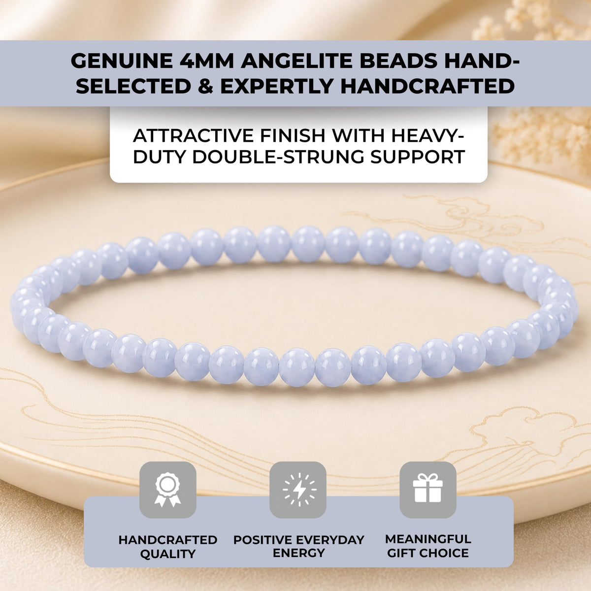 Angelite Bracelet 4mm Beaded Bracelet (Angelite / Medium)