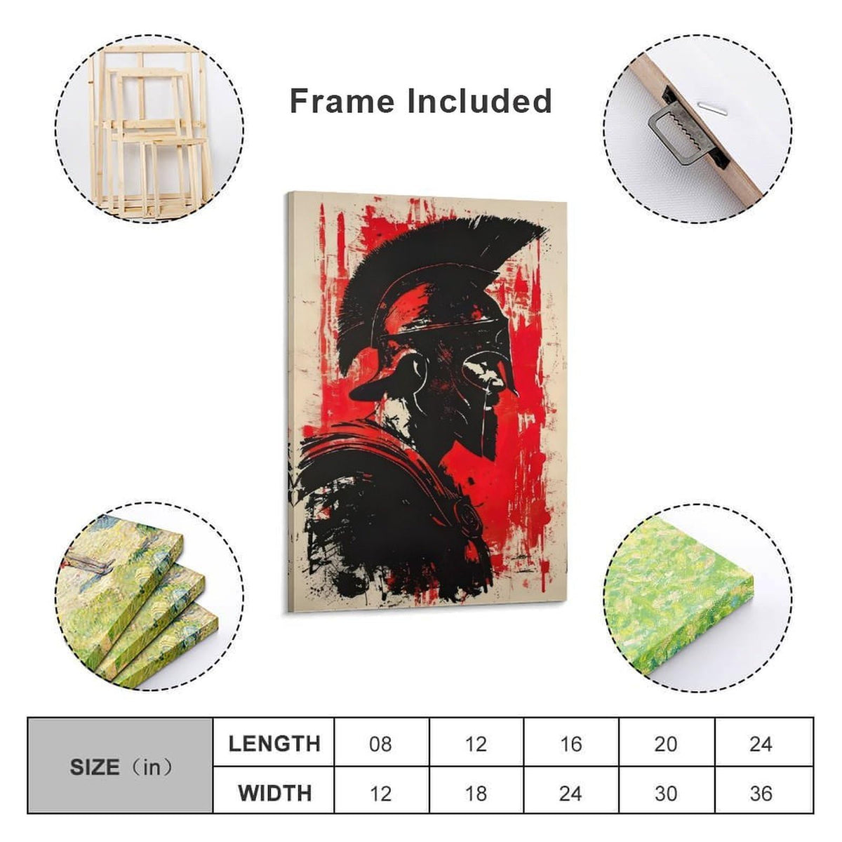 Spartan Warrior Profile Art Canvas Printing Wall Art Prints Wall Decor Posters Red Black Abstract Minimalist Nordic Bohemian Living Room Bedroom Office Gym Decor 12x18inch (style-8 / 12x18inch(30x45cm) Frame)