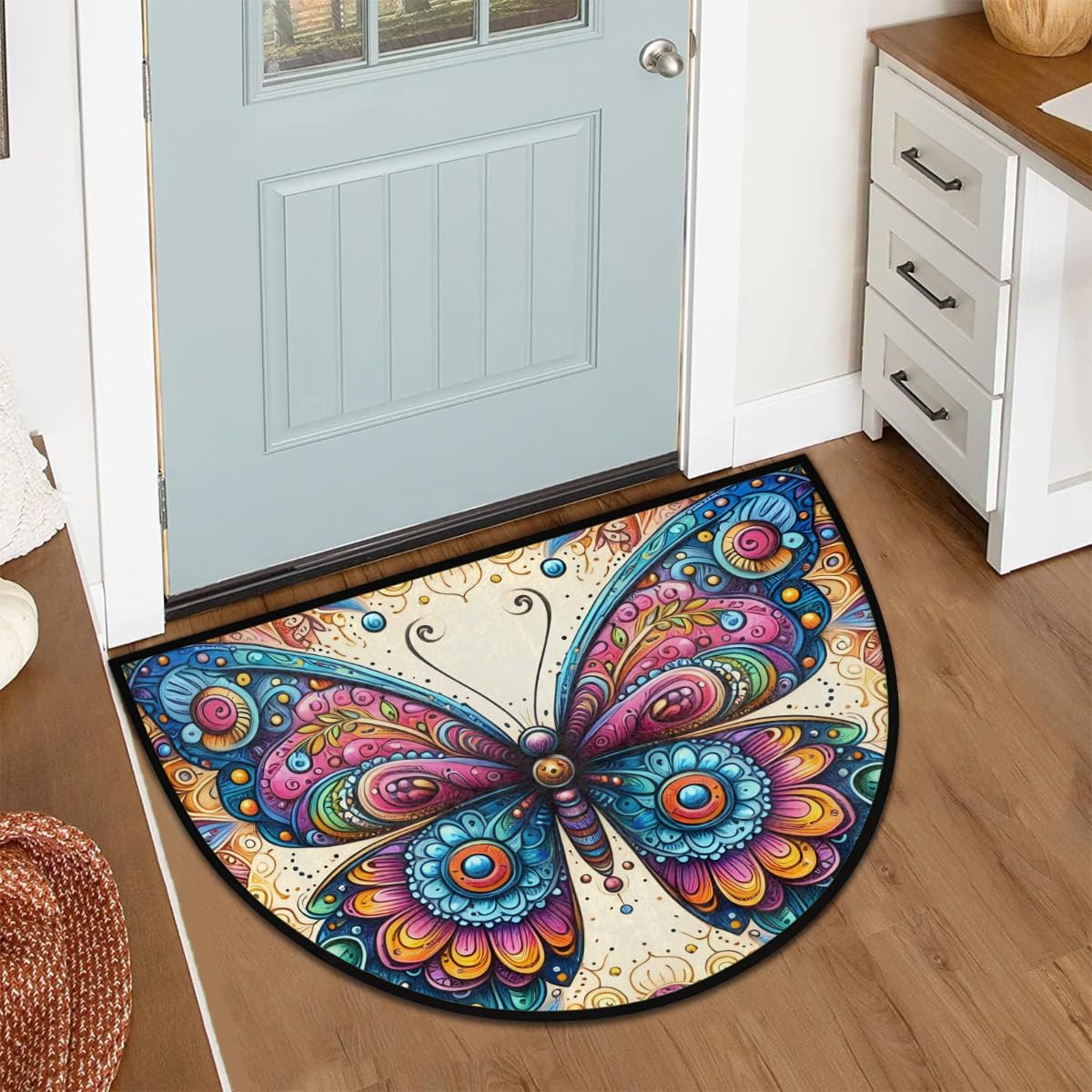 Butterfly Half Round Rug Half Moon Door Mat Half Circle Rugs (B:d-color 10)
