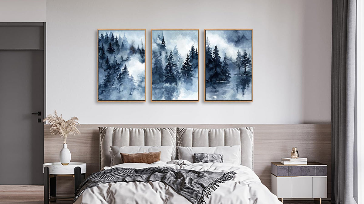 Foggy Forest Framed Wall Art (Blue Grey Foggy Forest / 36"L x 24"W)