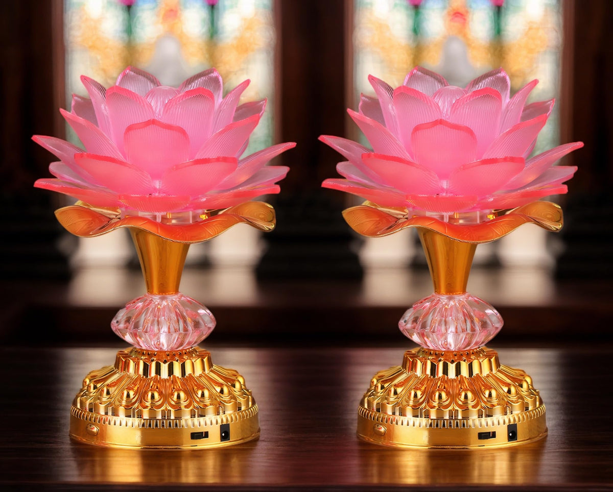 Colorful LED Lotus Buddhist Lamp Gradient Buddha Light (Pink)