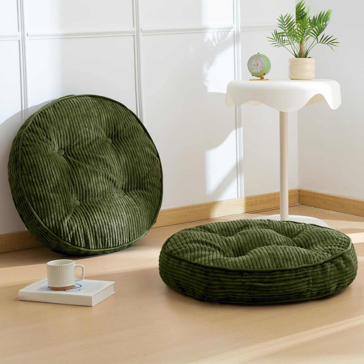 Floor Pillow Cushion for Adults (Round Dark Green / 4" Thick(Pack of 2))