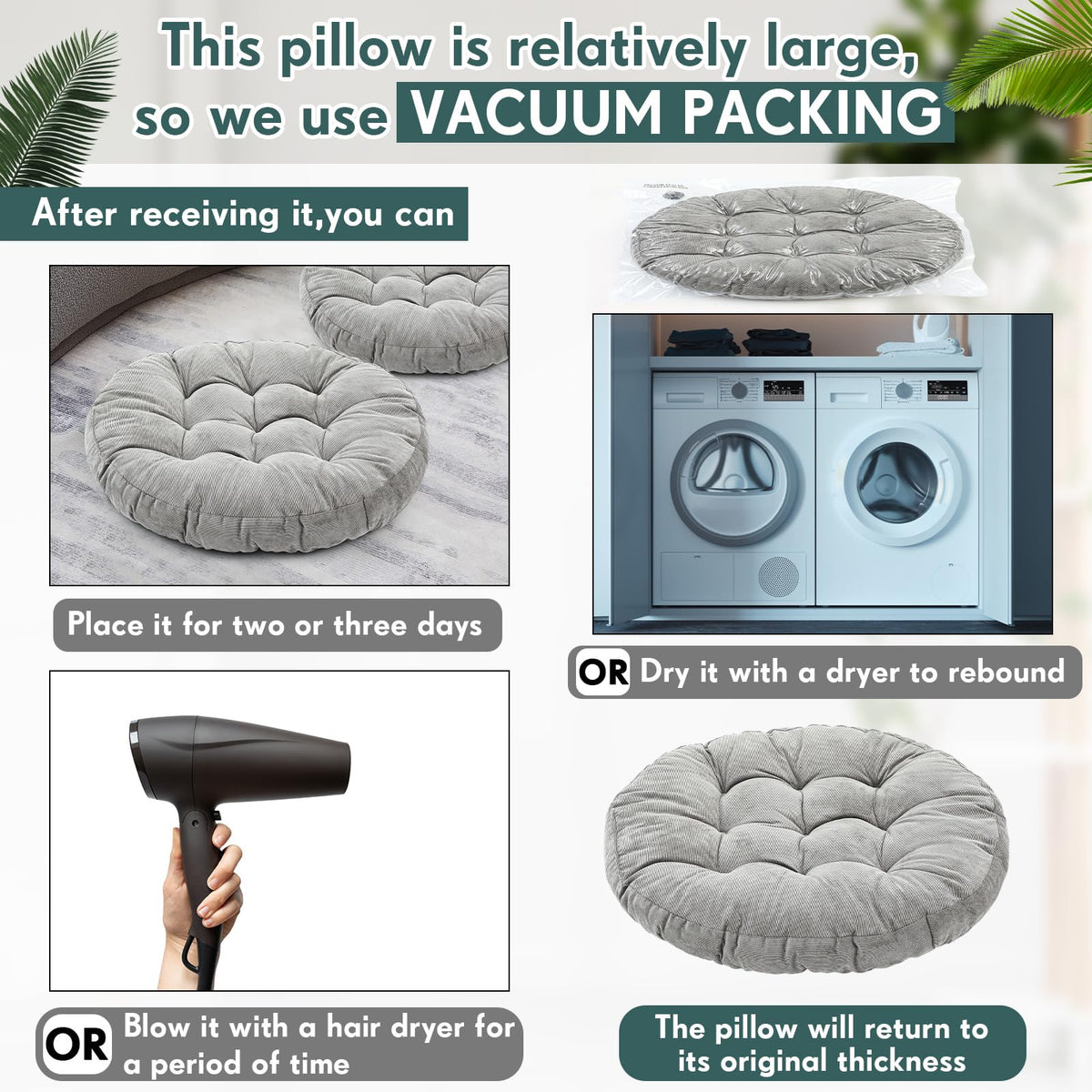 4 Pcs Dark Green Large Floor Pillow Cushion (Round 22 x 22 / Dark Green)