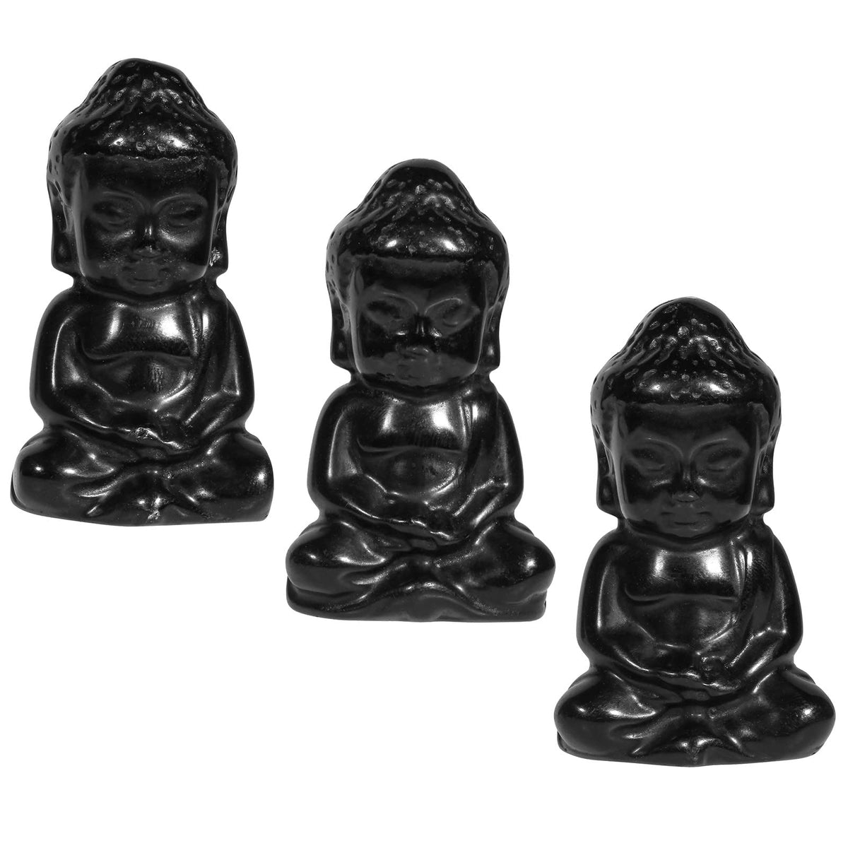 Hand Carved Buddha Statue Crystal Stone Decor for Home Office (Black)