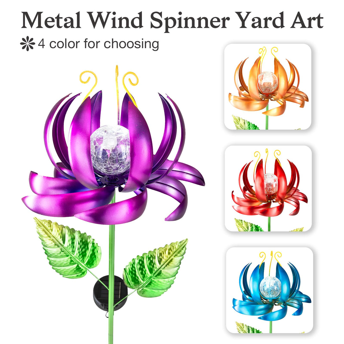 Garden Decor Solar Wind Spinners (Purple-large)