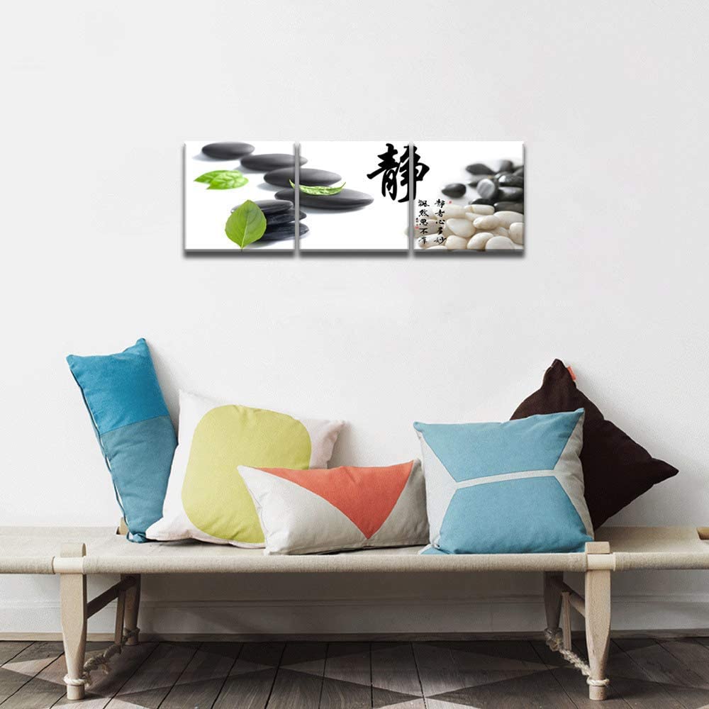 Small Size Traditional Chinese Painting of Zen Stones Canvas Prints 3 Panels Chinese Calligraphy Art Paintings Wall Art Poem Print Painting Framed 16x16inches 3pcs (stone / 16x16 inches (3 pieces))