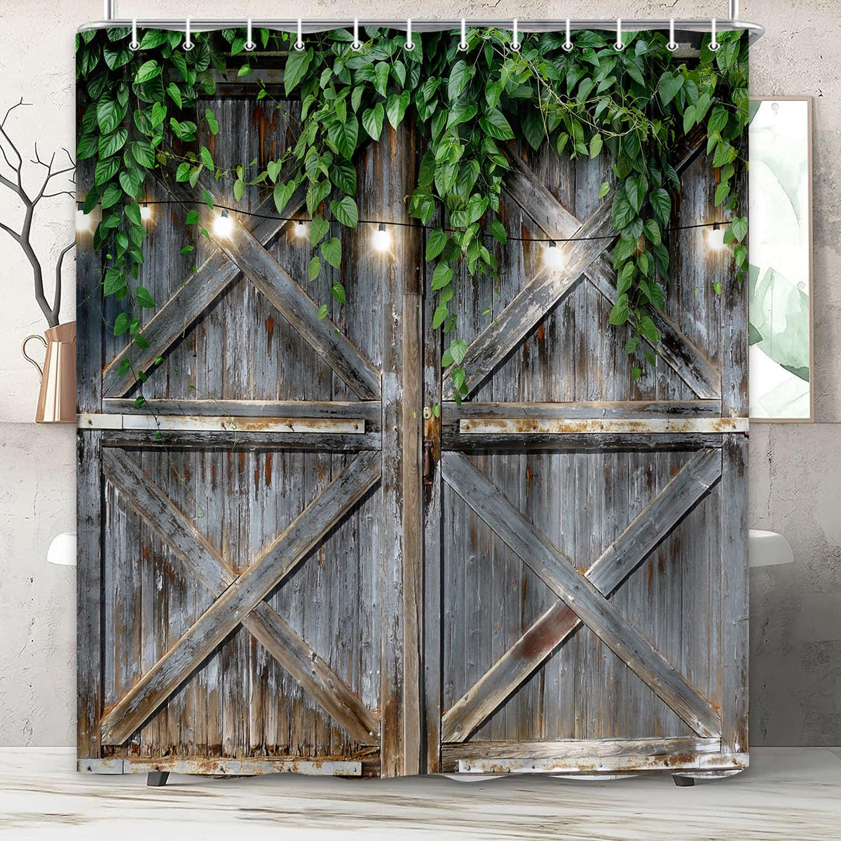 Rustic Barn Door Shower Curtain (Grey-01 / 72"W x 75"L (Pack of 1))