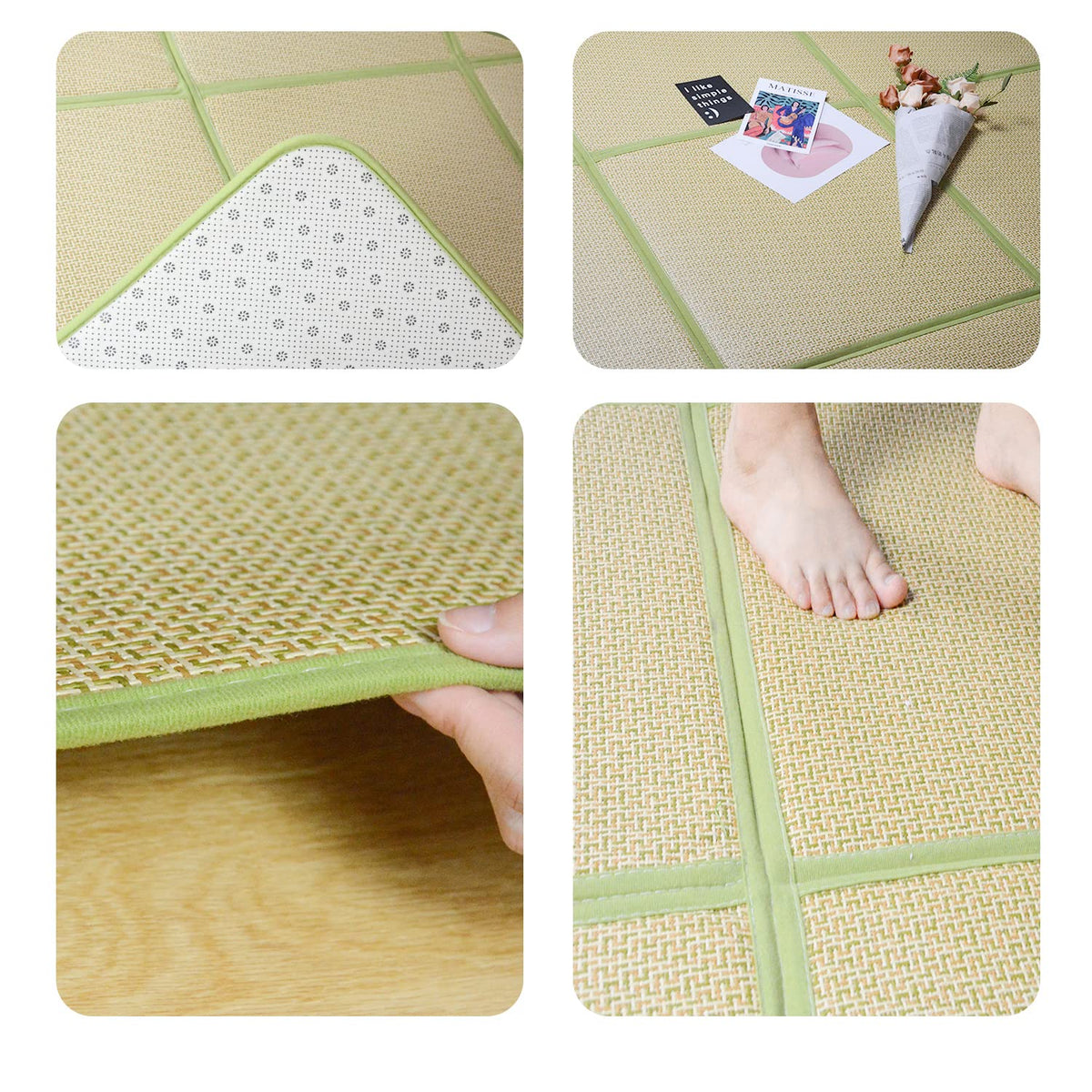 71'' x 71'' Tatami Mat Rattan Japanese Floor Mats (Green)