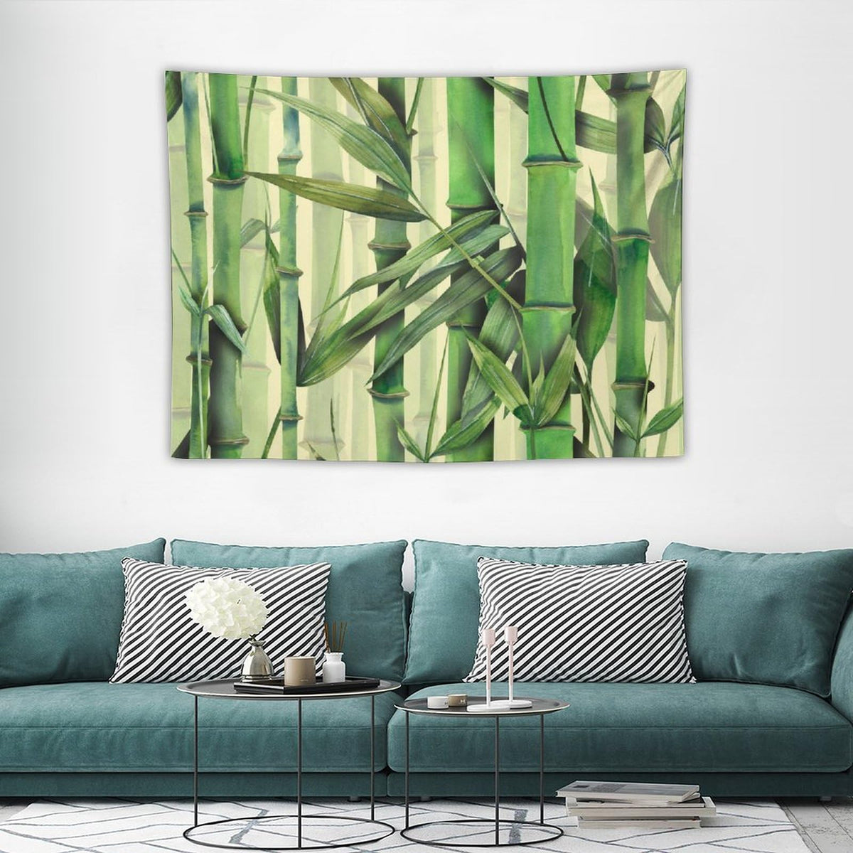 Nature Green Bamboo Print Tapestry Wall Hanging Asian Japanese Plant Rustic Stems Leaves Jungle Tapestries Home Decor for Living Room Bedroom Apartment Farmhouse Dorm 30"x40" (30"L x 40"W / Bamboo-2)