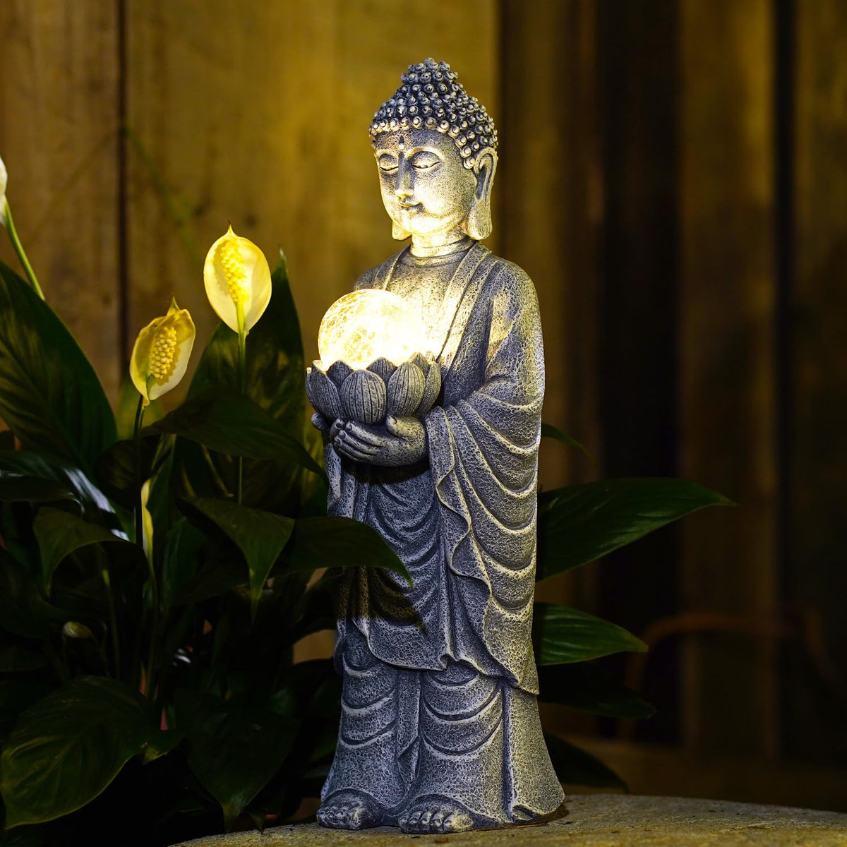 Solar Buddha Statue Outdoor (Gray)