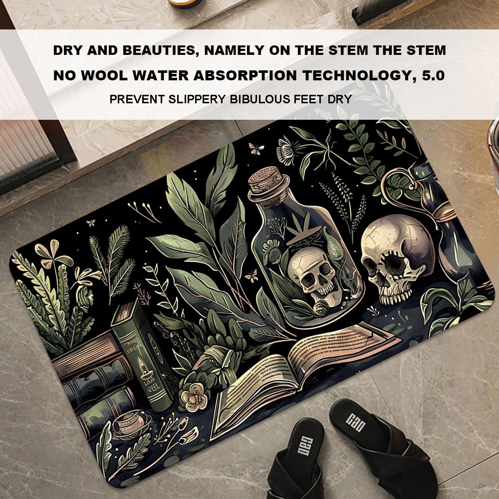 Bath Mat Bathroom Rug (Books and Skulls- / 17 x 27.5 inches)