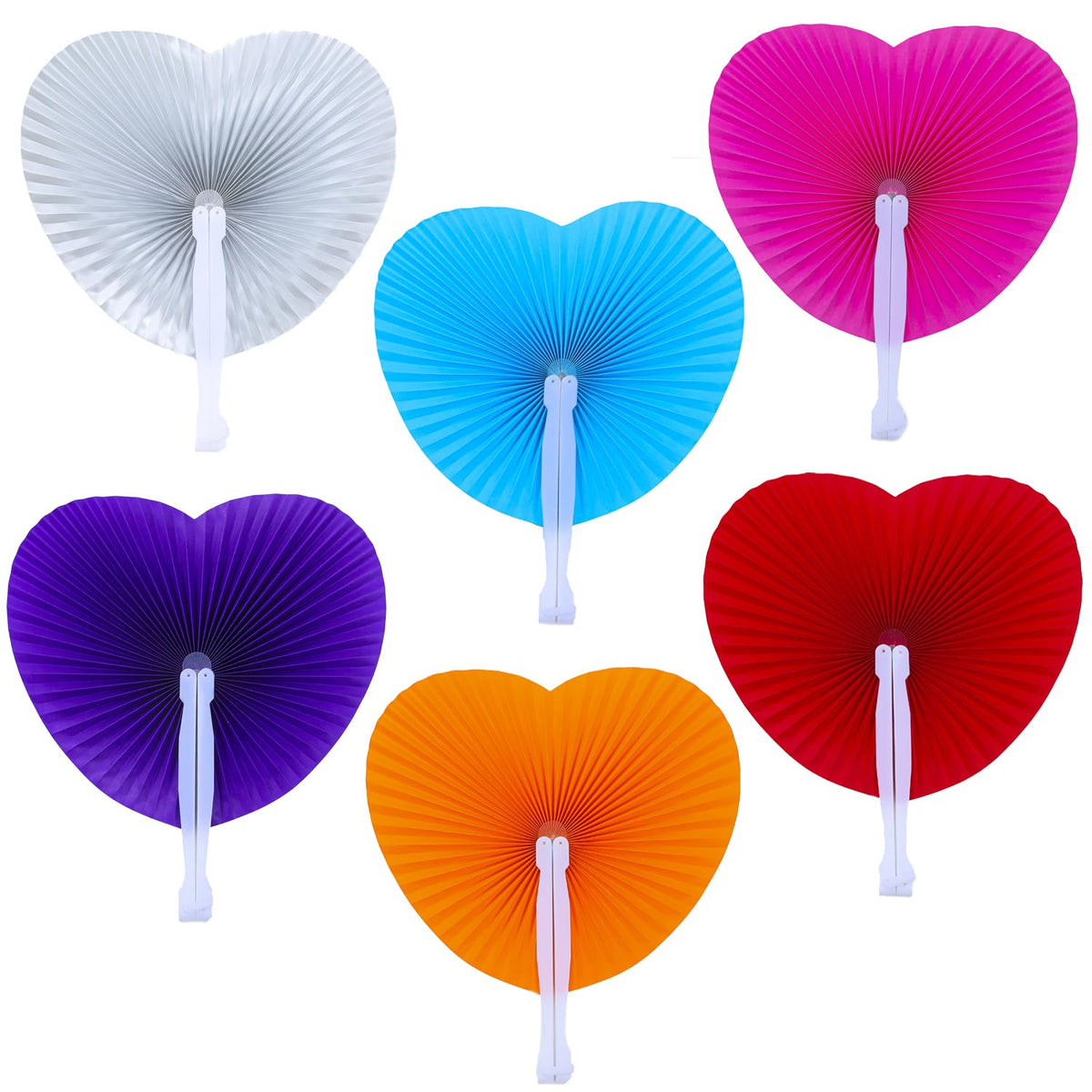 24 Pieces Multicolor Heart Paper Fans (6 Mix Colors / 24 PCS)
