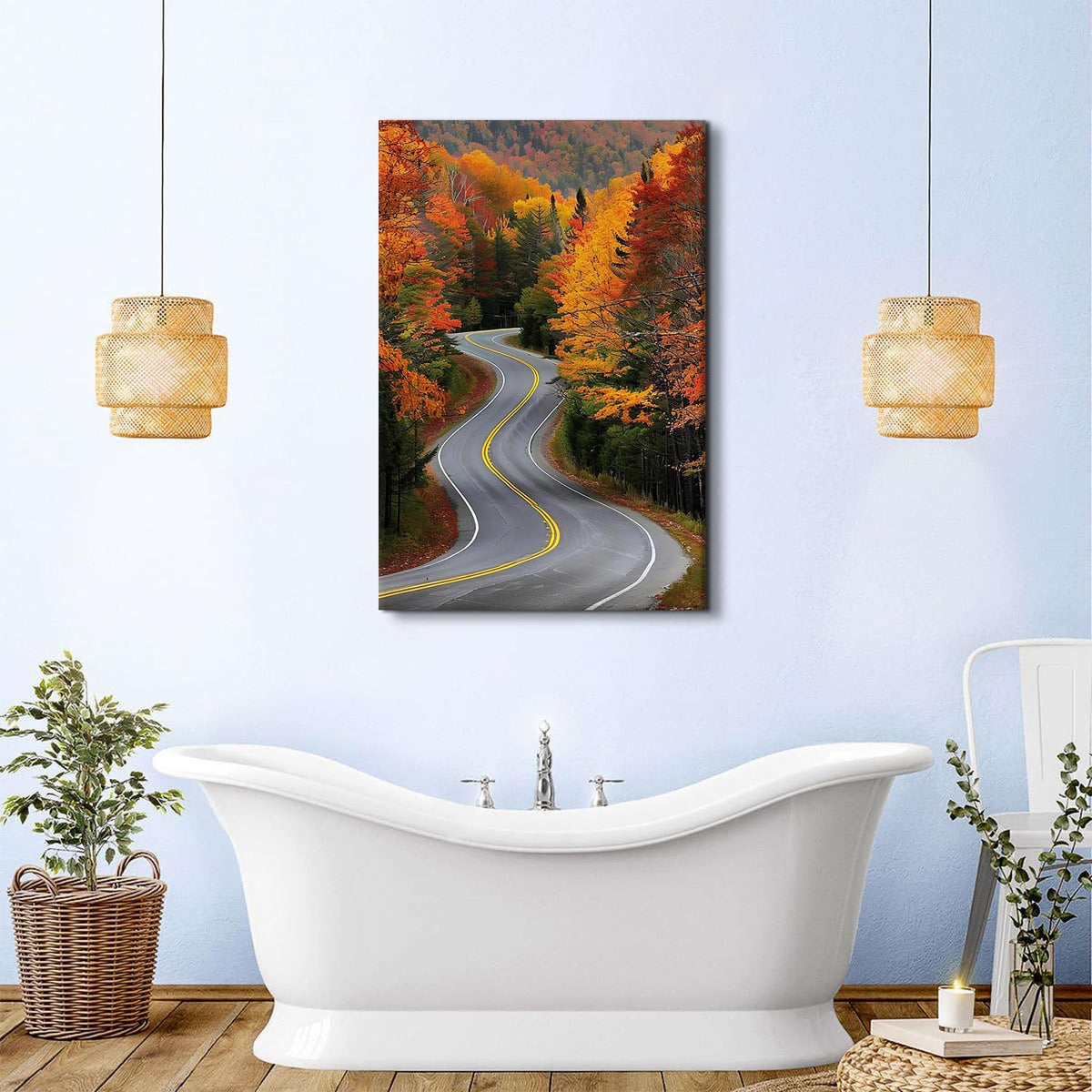 Mountain Wall Art Autumn Forest Picture Living Room Decor National Park Canvas Prints Poster Country Road Landscape Wall Decor Nature Woodland Painting Artwork for Bedroom Home Decorations 32x48" (48"L x 32"W / Fall Road)