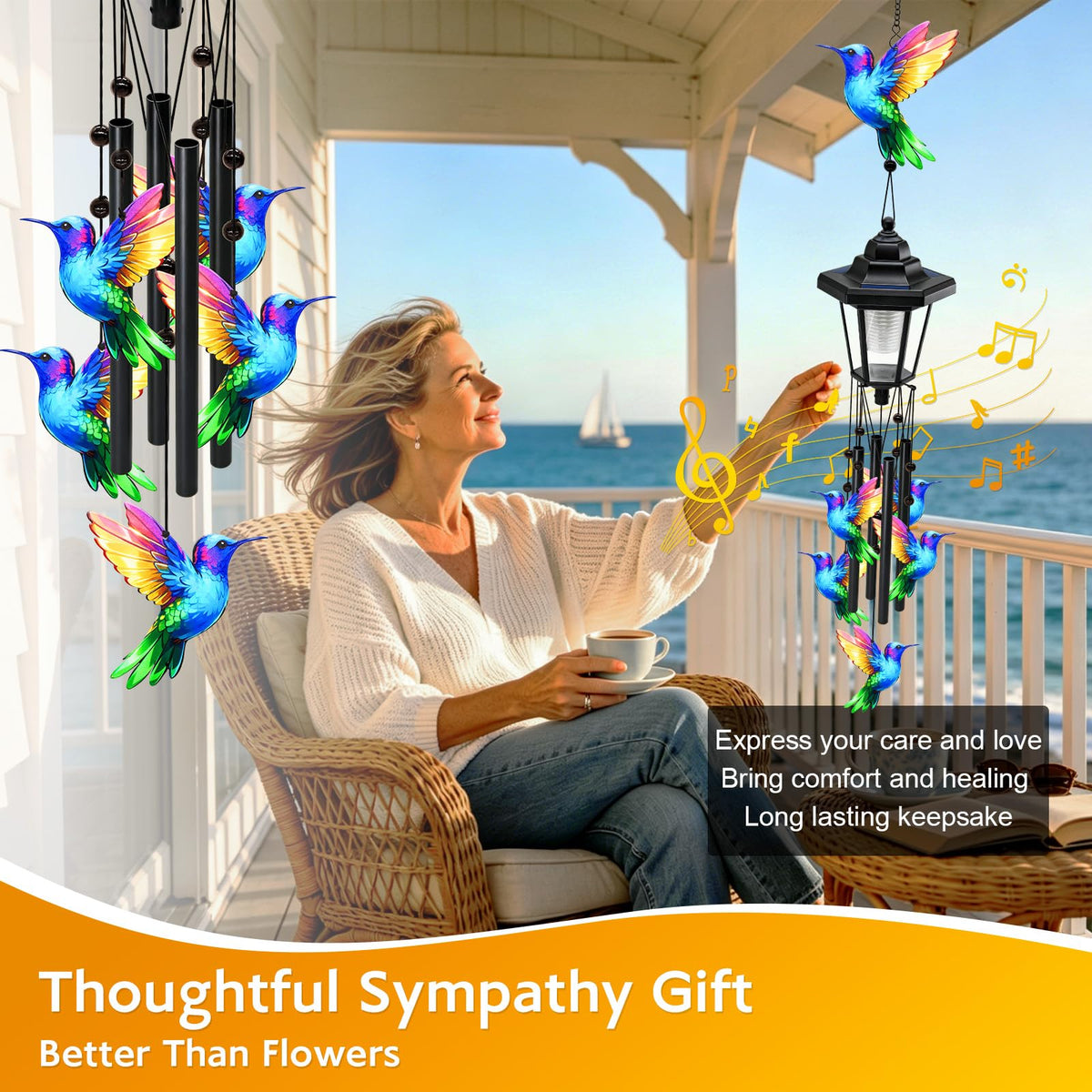2 Pack Large Solar Hummingbird Wind Chimes (Hummingbird Wind Chimes)