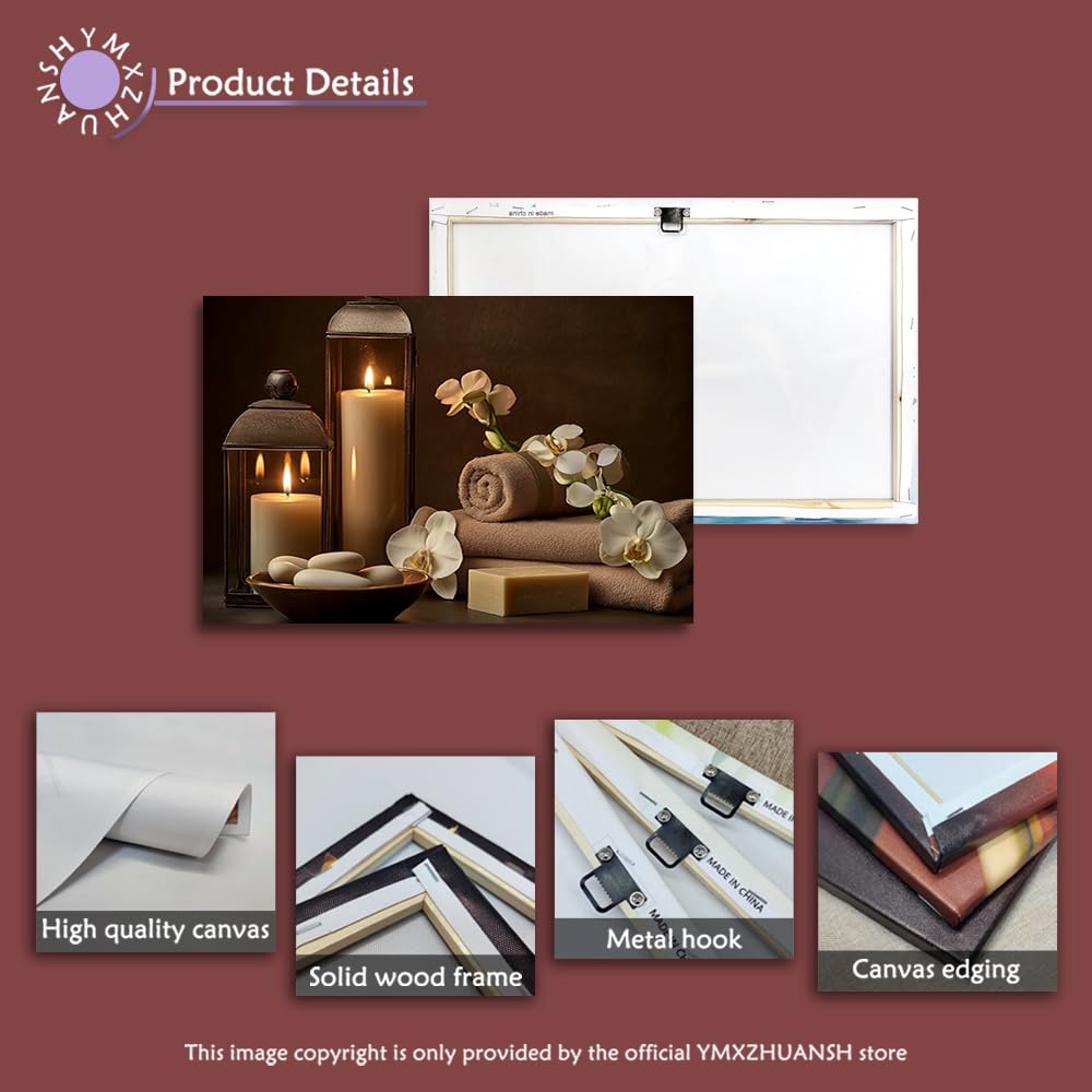 YMXHUANSH SPA Wall Art Decor Candles Canvas Print Orchids & Stones Zen Bathroom Artwork for Yoga Room Bedroom Massage Studio 28x42inch (White / 28"x42")
