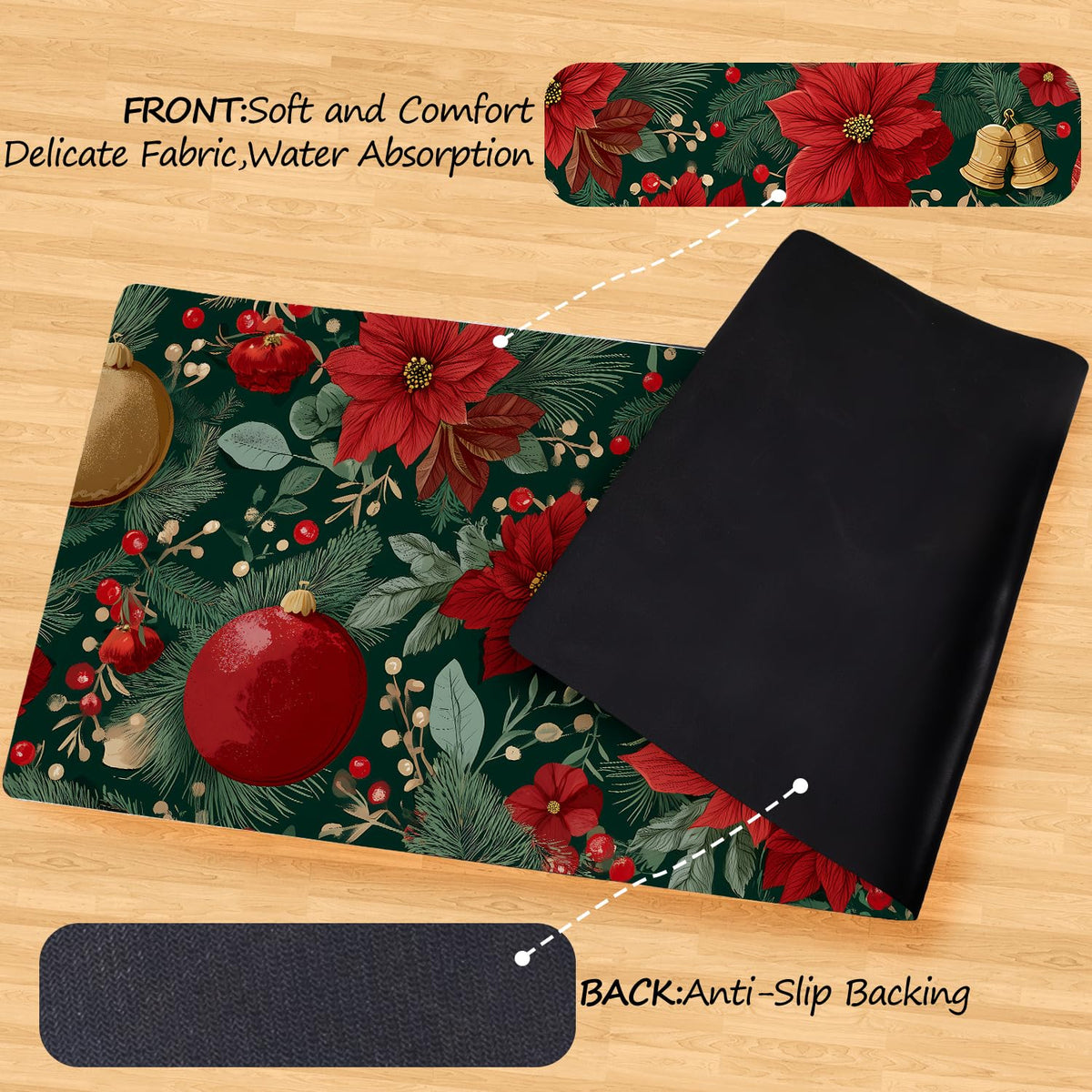 Poinsettia Christmas Rug 20x47 Inch (#25)