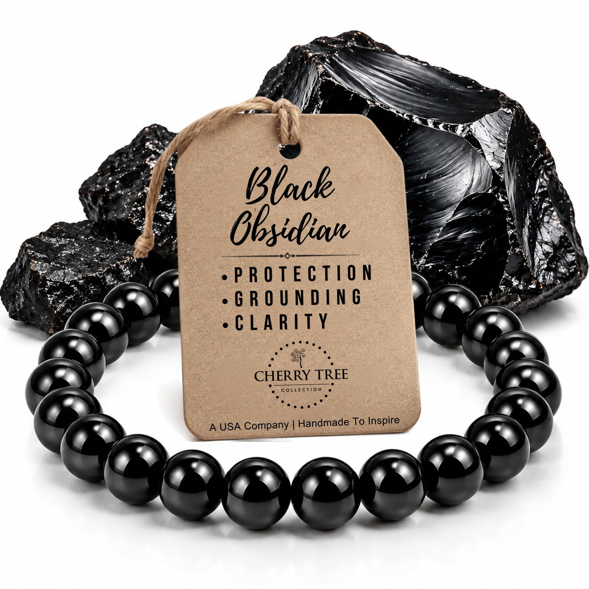 Black Obsidian Bracelet 8mm Beaded Bracelet (Black Obsidian / Large)