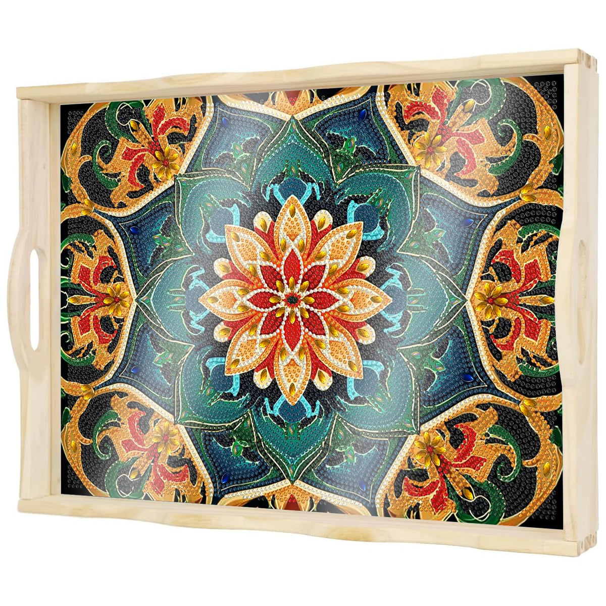 DIY Diamond Painting Serving Tray with Handle for Adults 5D Diamond Art Kits for Beginners Full Drill Diamond Dots Gem Arts and Crafts Special Shape Living Room 12 x 16 Inches Mandala (Mandala Big E)