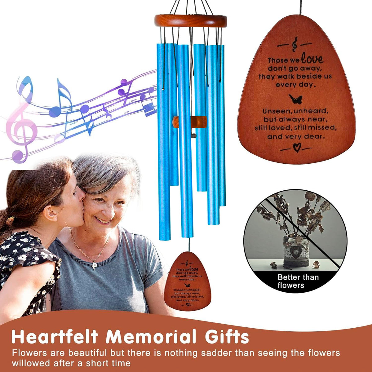 Memorial Wind Chimes for Loss of Loved One (Blue - Teardrop Design)