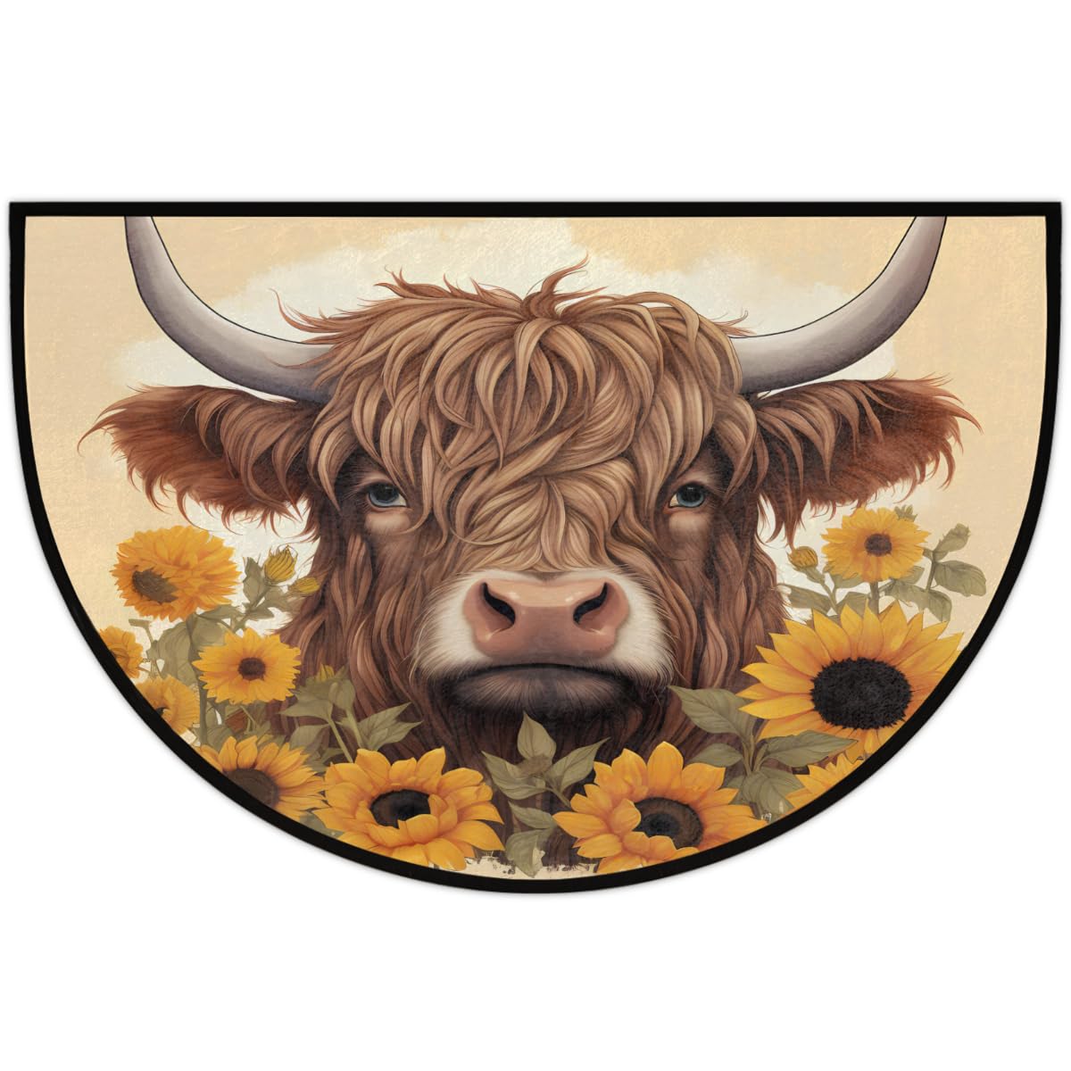 Half Round Door Mat Animal Highland Cow Sunflower Non (C 06)