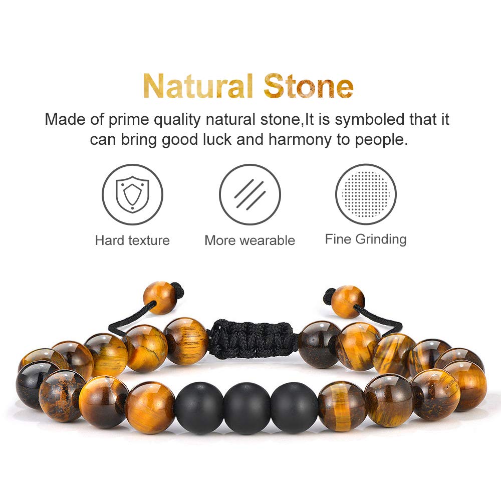 Gifts for Men Bracelet (4 Pcs Tiger Eye&Matte Agate)