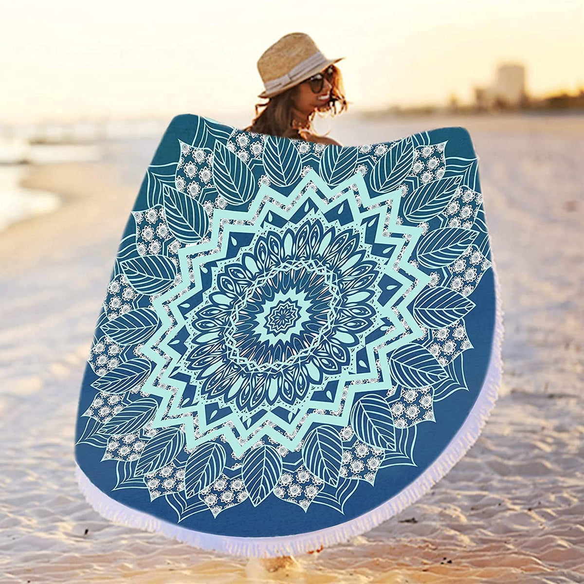 Round Mandala Beach Towel (Blue Mandala Beach Towel 02)