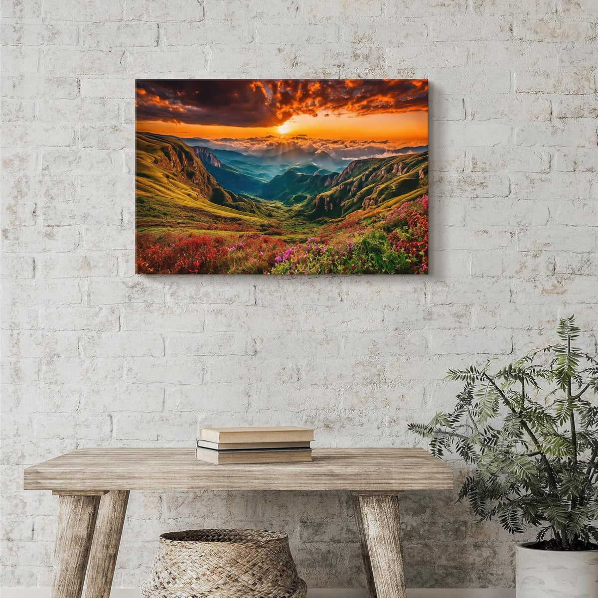 Sunrise Mountain Wall Art Great Smoky Mountain Canvas Prints Photo Living Room Wall Decor Autumn Forest Scenery Poster Nature Landscape Painting Artwork Framed Home Bedroom Kitchen Decorations 16x24” (24"L x 16"W / GSKMOUNTAIN)