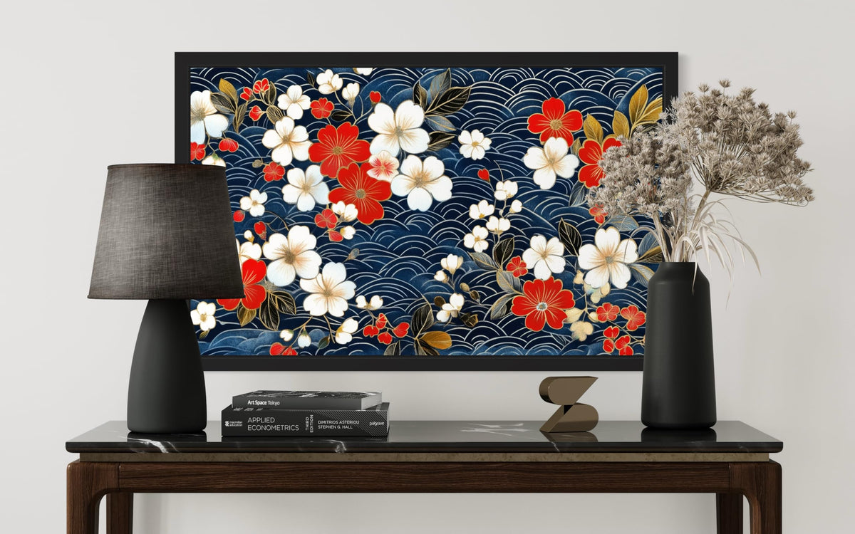 Japanese Flower Pattern UnFramed Wall Art Print Poster (Japanese Flower Pattern / 20"L x 16"W)