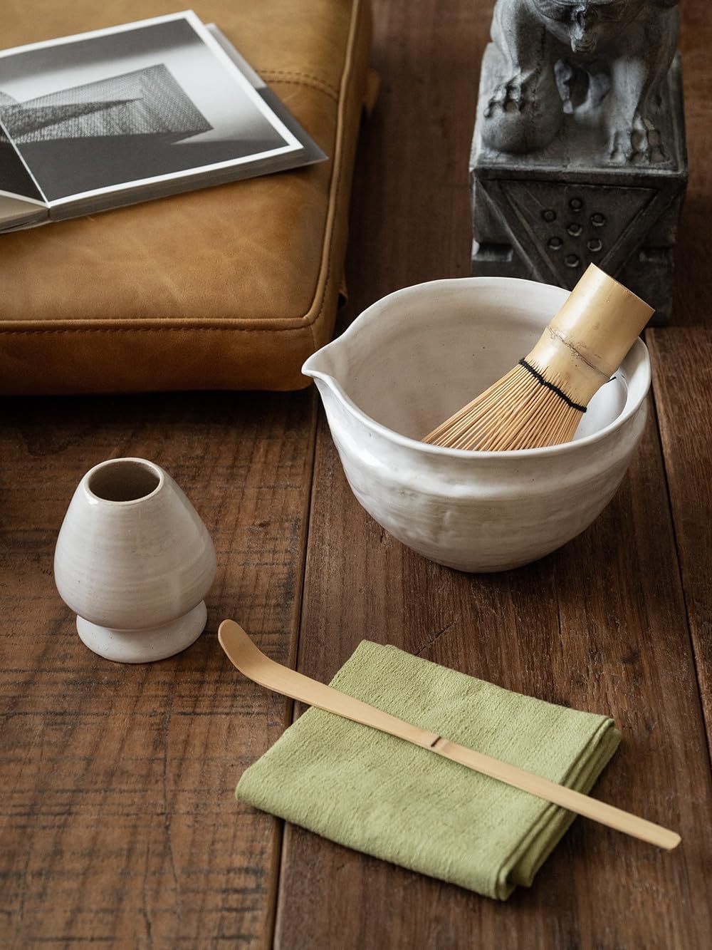 Matcha Set with Handmade Ceramic Bowl & Bamboo Whisk (Pearl Gray)