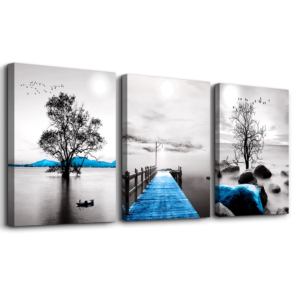 Framed Canvas Wall Art for Living Room (12x16inches*3pcs / Black And White Landscape Paintings)