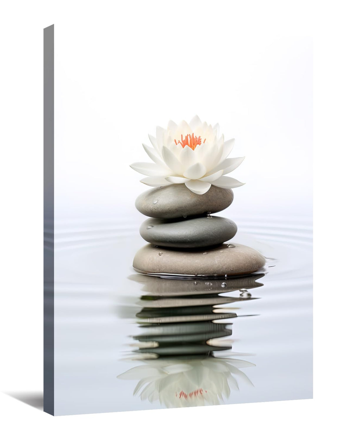 Zen Wall Art Lotus Canvas Print Spa Stone Picture Meditation Painting Vintage Artwork for Bathroom Living Room Office Modern Home Decor Frame Gallery Wrap (18"L x 12"W / Art-4)