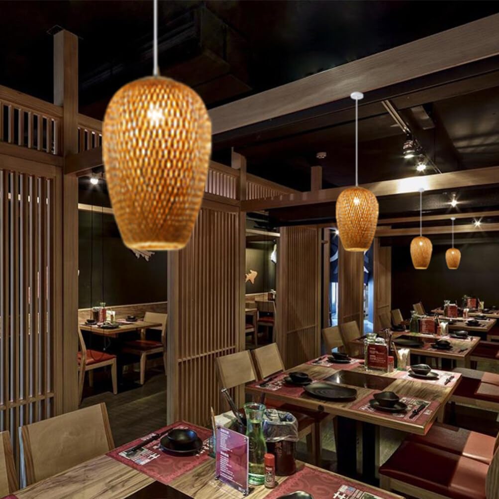 Woven Bamboo Lampshade 8.26X7.08 Inch Replacement Lamp Cover for Zen Style Tea Room Restaurant Hotel Pendant Light Decor (21X21X21CM)
